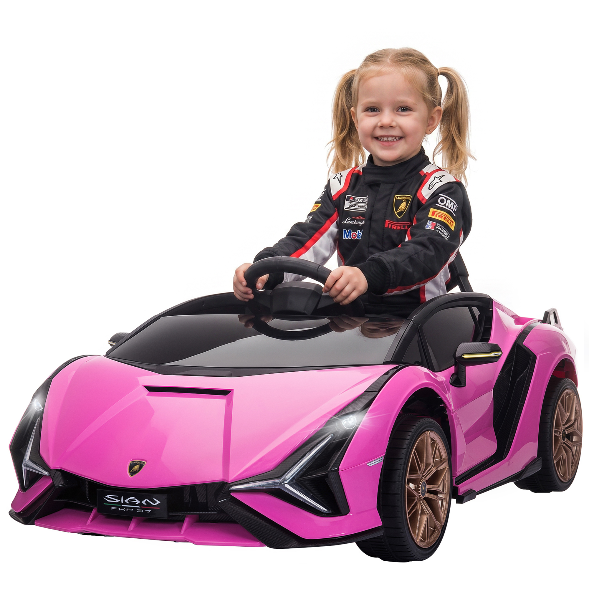 12V Lamborghini SIAN Licensed Electric Car for kids with Remote Control, Horn, Music, & Headlights, Pink (Drop Shipping Only, Not for Amazon)