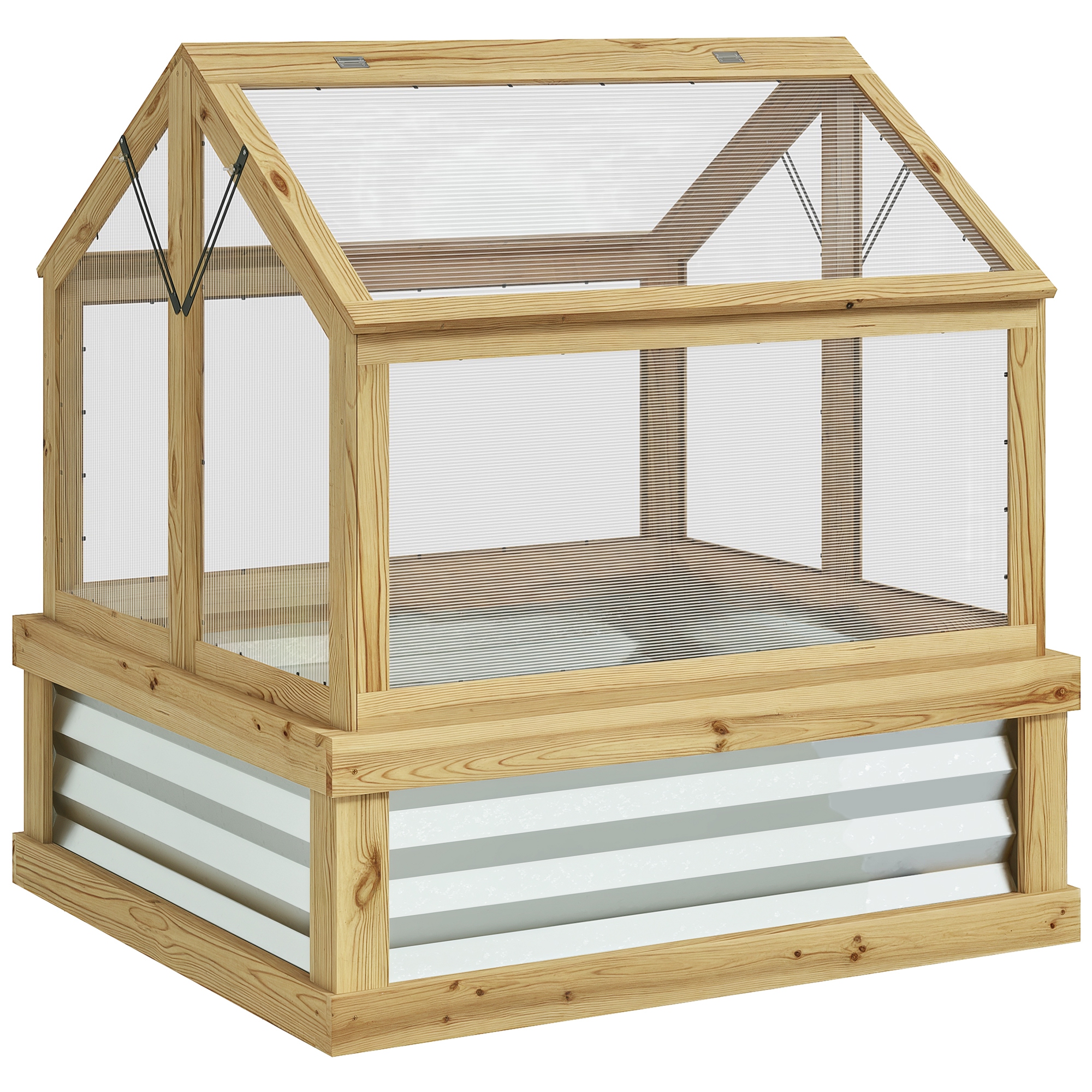 Raised Garden Flower Bed Kit with Greenhouse, Wooden Cold Frame Planter, 35.5