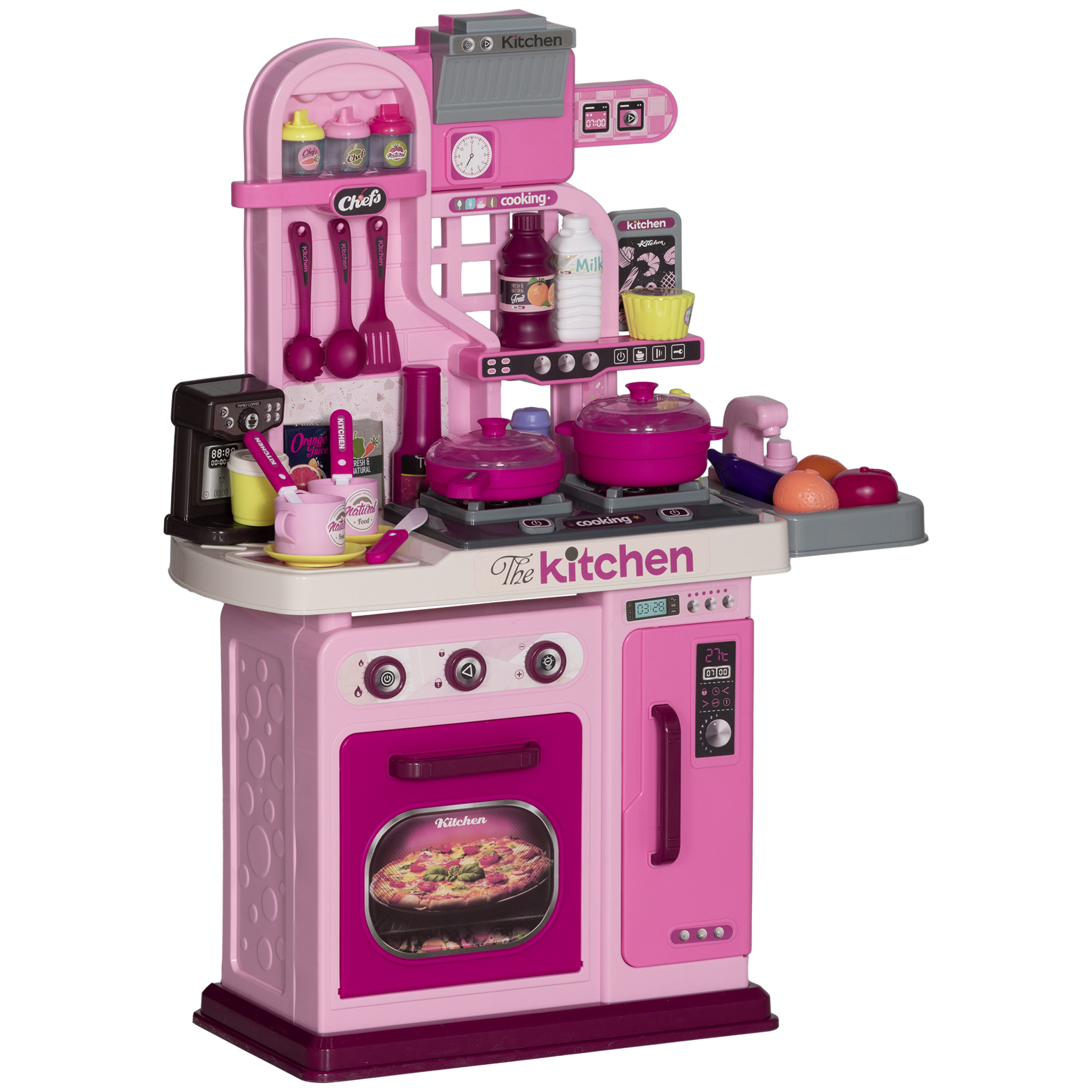 Kids Kitchen with 33 Pieces, Lights, Sounds, Storage, for Ages 3-6 Years, Pink (Drop Shipping Only, Not for Amazon)