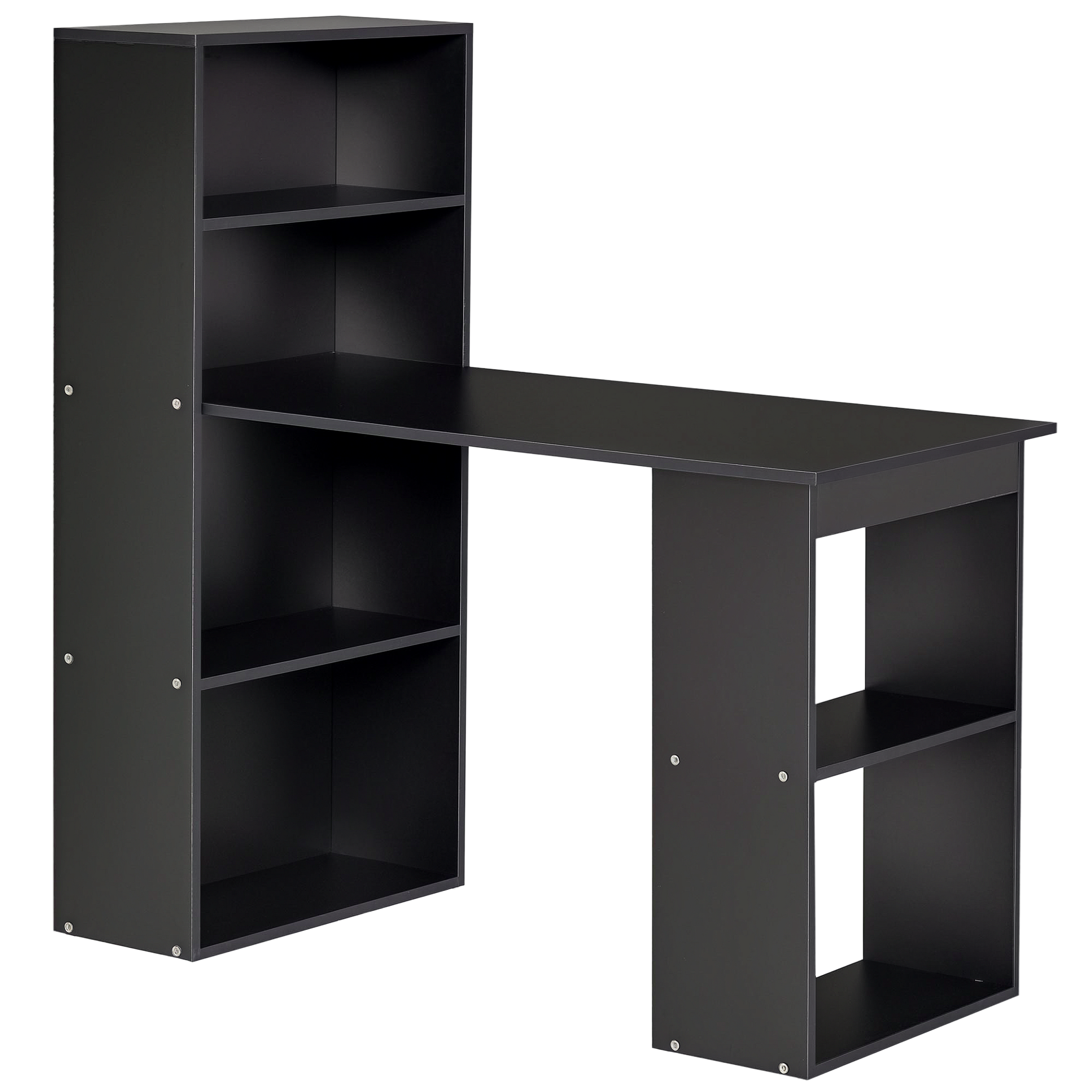120cm Computer Desk, Wooden PC Laptop Table with 6-Tier Storage Bookshelves, Home Office Working Study Desk, Writing Workstation, Black (Drop Shipping Only, Not for Amazon)