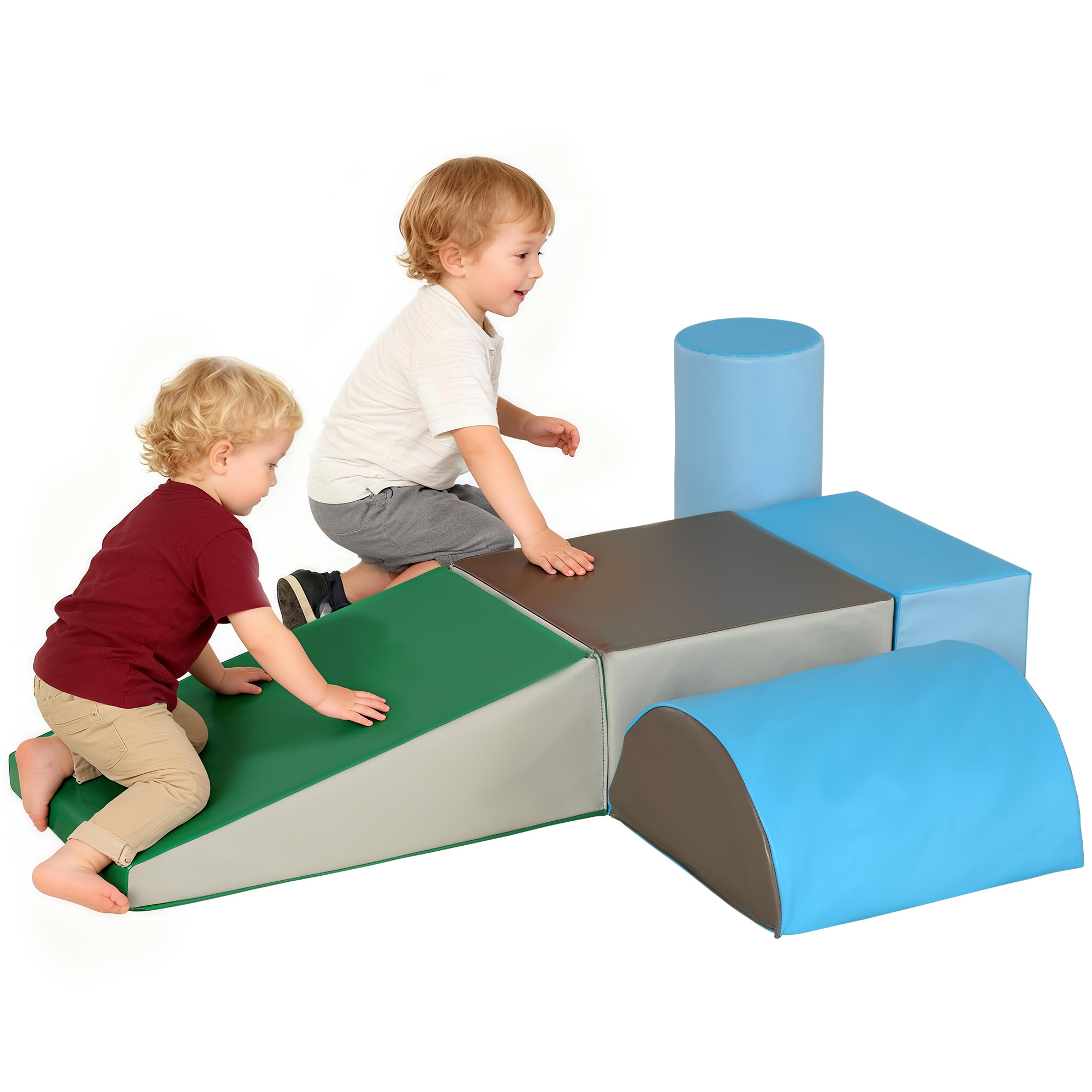 5 Piece Kids Soft Play Set, Climb and Crawl Activity Toys Set for Baby Toddler, Soft Foam Blocks Indoor Play Equipment Learning Toys Blue (Drop Shipping Only, Not for Amazon)