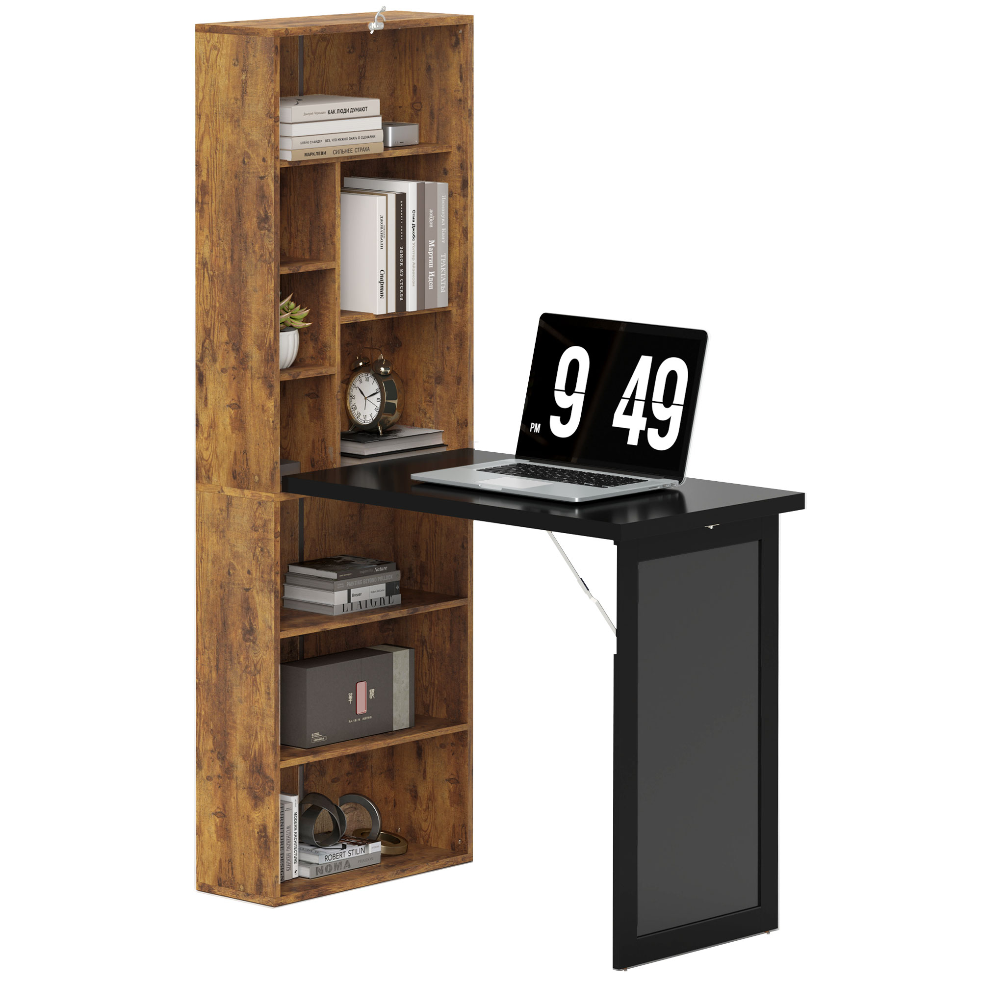 Folding Desk with Blackboard Multi-function Computer Office Workstation Side Shelf for Home Office, Rustic Brown (Drop Shipping Only, Not for Amazon)