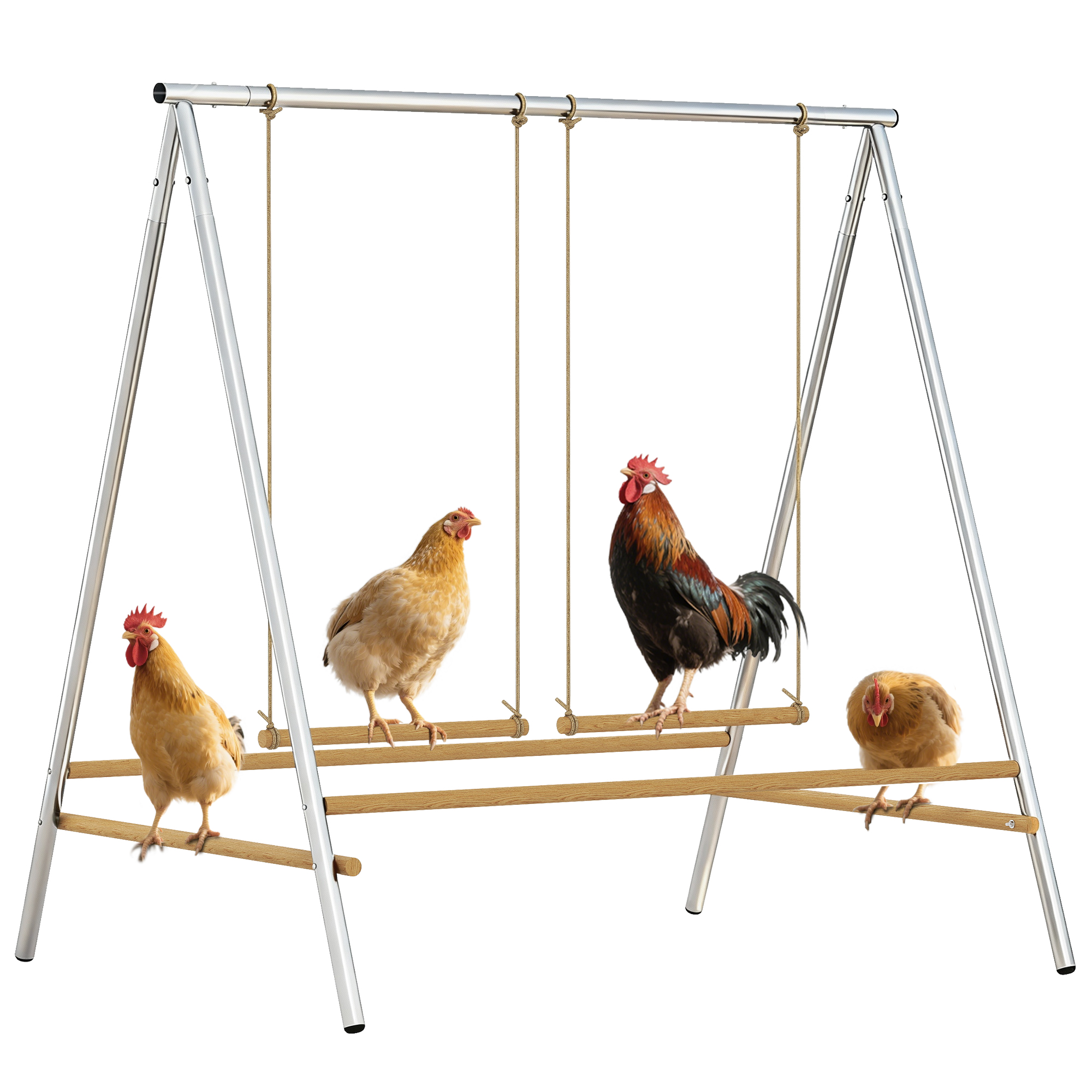 Chicken Perch for Coop, Chicken Roosting Bars with 2 Swings, Coop Accessories for Farm, Backyard, Silver (Drop Shipping Only, Not for Amazon)