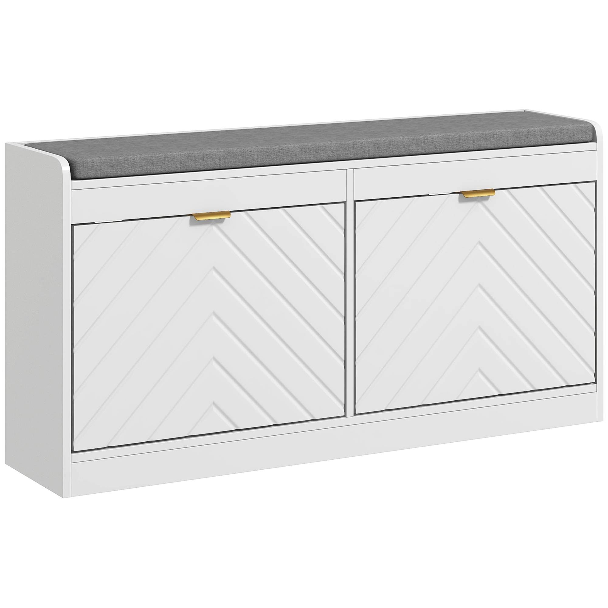 Narrow Storage Bench, Upholstered Entry Way Bench, Shoe Rack Bench with 2 Flip Drawers, 2 Vents for 8 Pairs of Shoes (Drop Shipping Only, Not for Amazon)