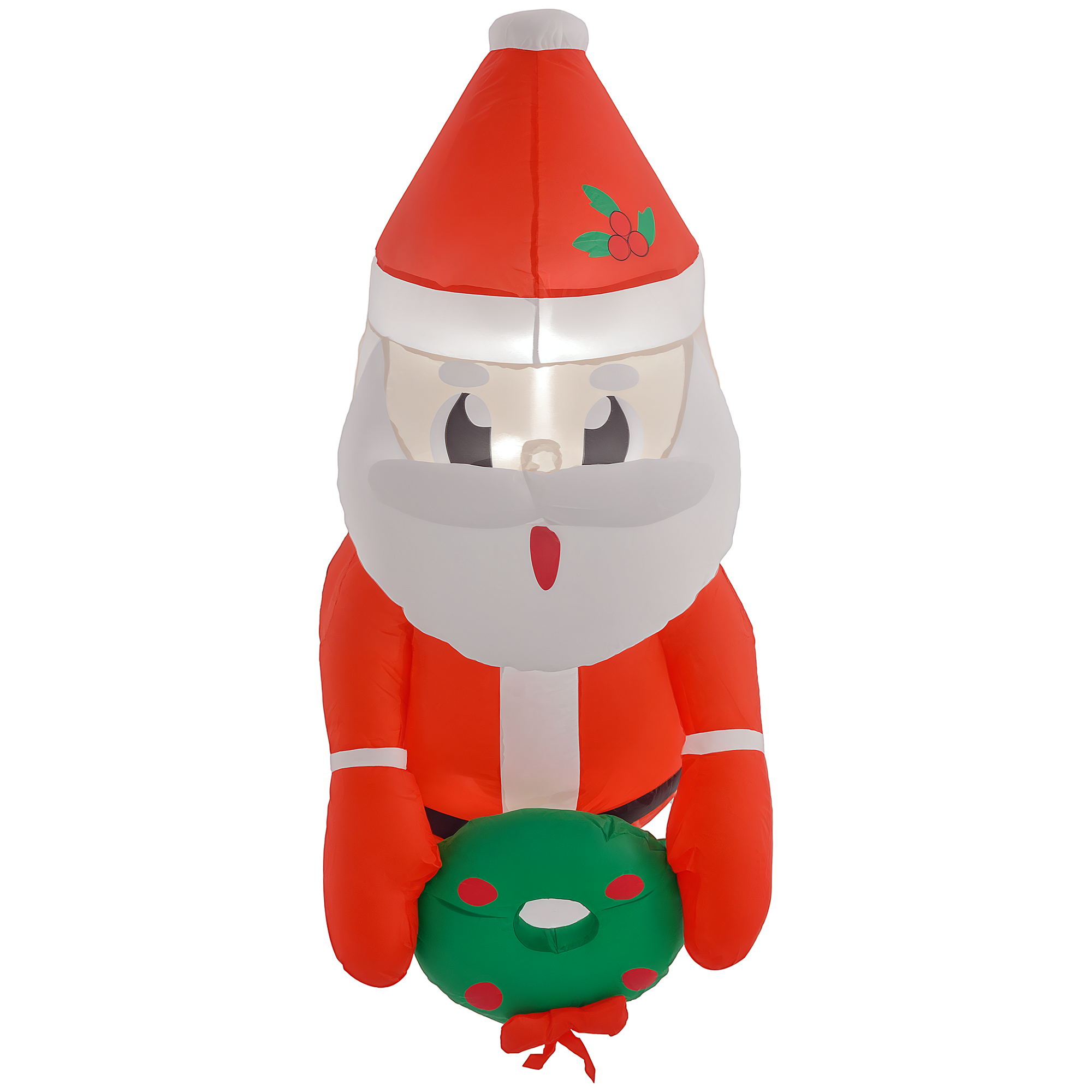 3.4' Inflatable Santa Claus Holding Wreath w/ LED Lights, Blow-Up Outdoor Hanging Display for Garden Party (Drop Shipping Only, Not for Amazon)