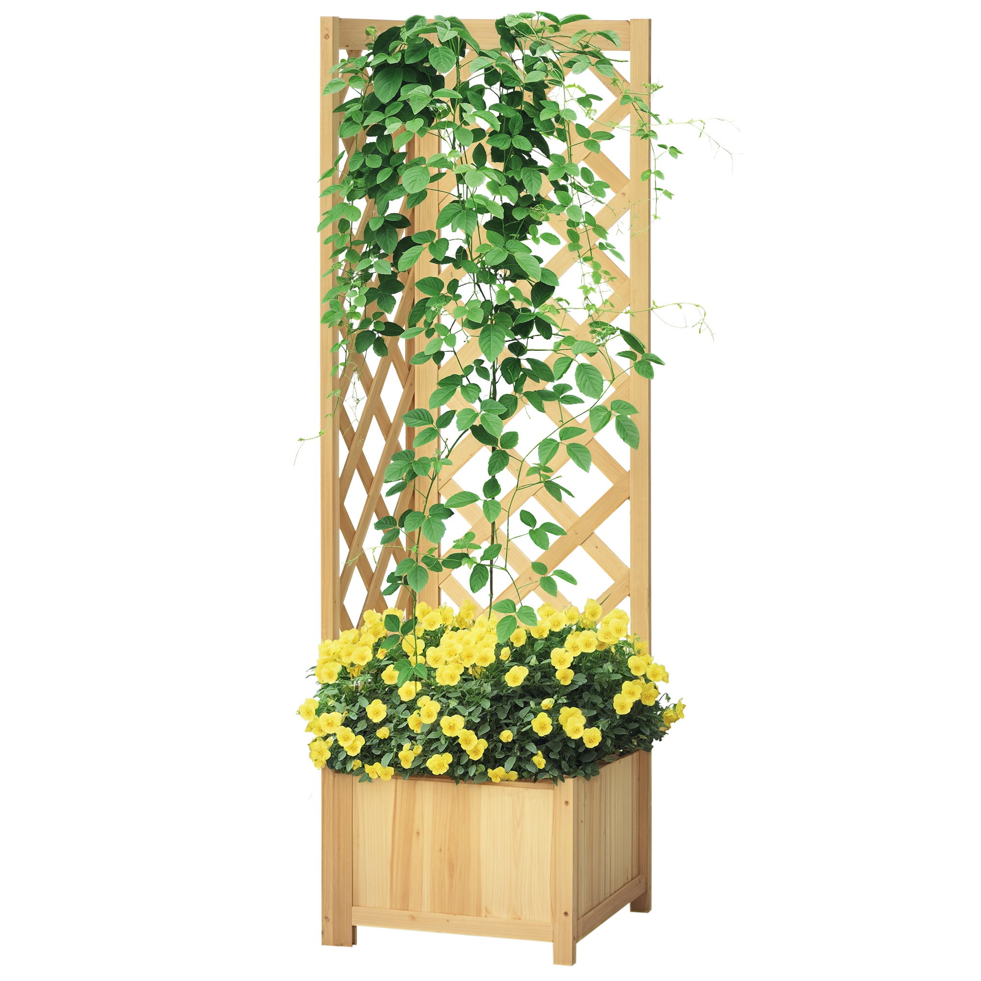 Wooden Raised Garden Bed, Planter with Trellis for Vine Climbing and Vegetables, Herbs and Flowers Growing, Natural (Drop Shipping Only, Not for Amazon)