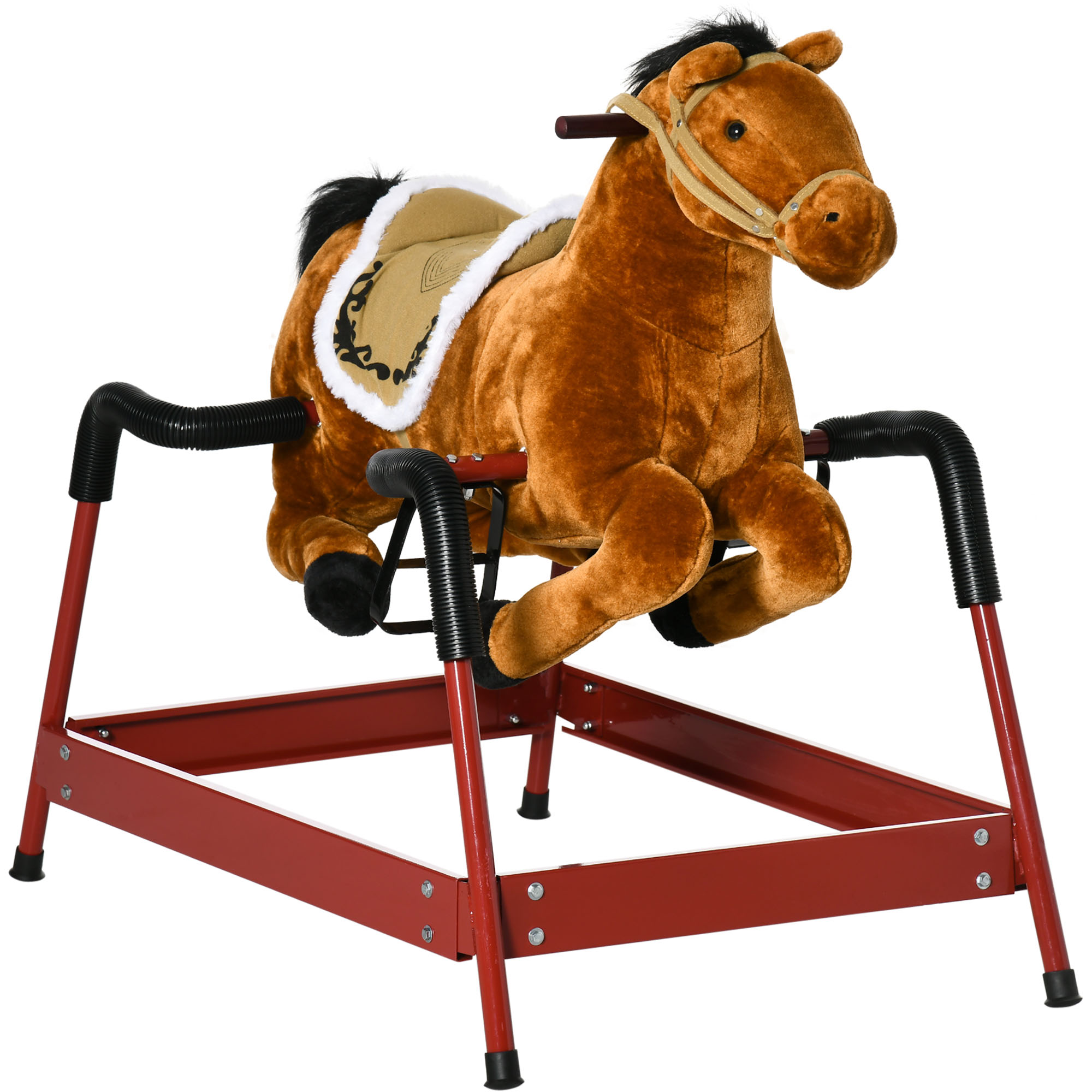 Kids Spring Rocking Horse, Ride on Horse for Girls and Boys with Sounds, Plush Animal Ride-on Toy with Soft Feel, Interactive Toy for Kids, Light Brown (Drop Shipping Only, Not for Amazon)