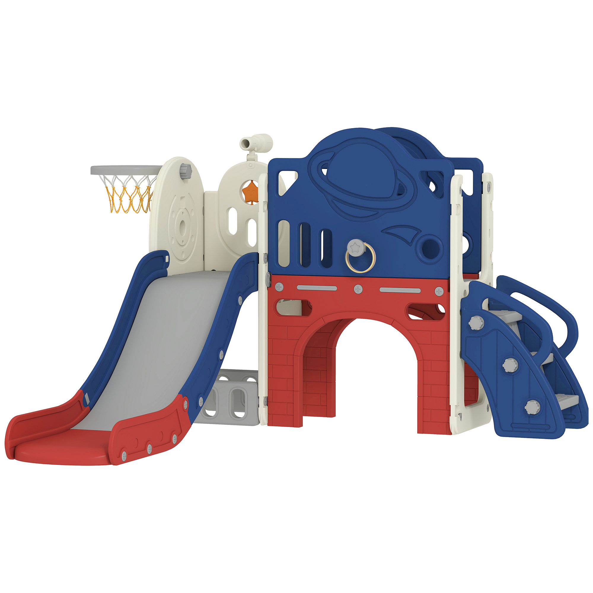 8-in-1 Toddler Slide Set with Basketball Hoop, Indoor Outdoor Playground Playset for Kids, Blue (Drop Shipping Only, Not for Amazon)