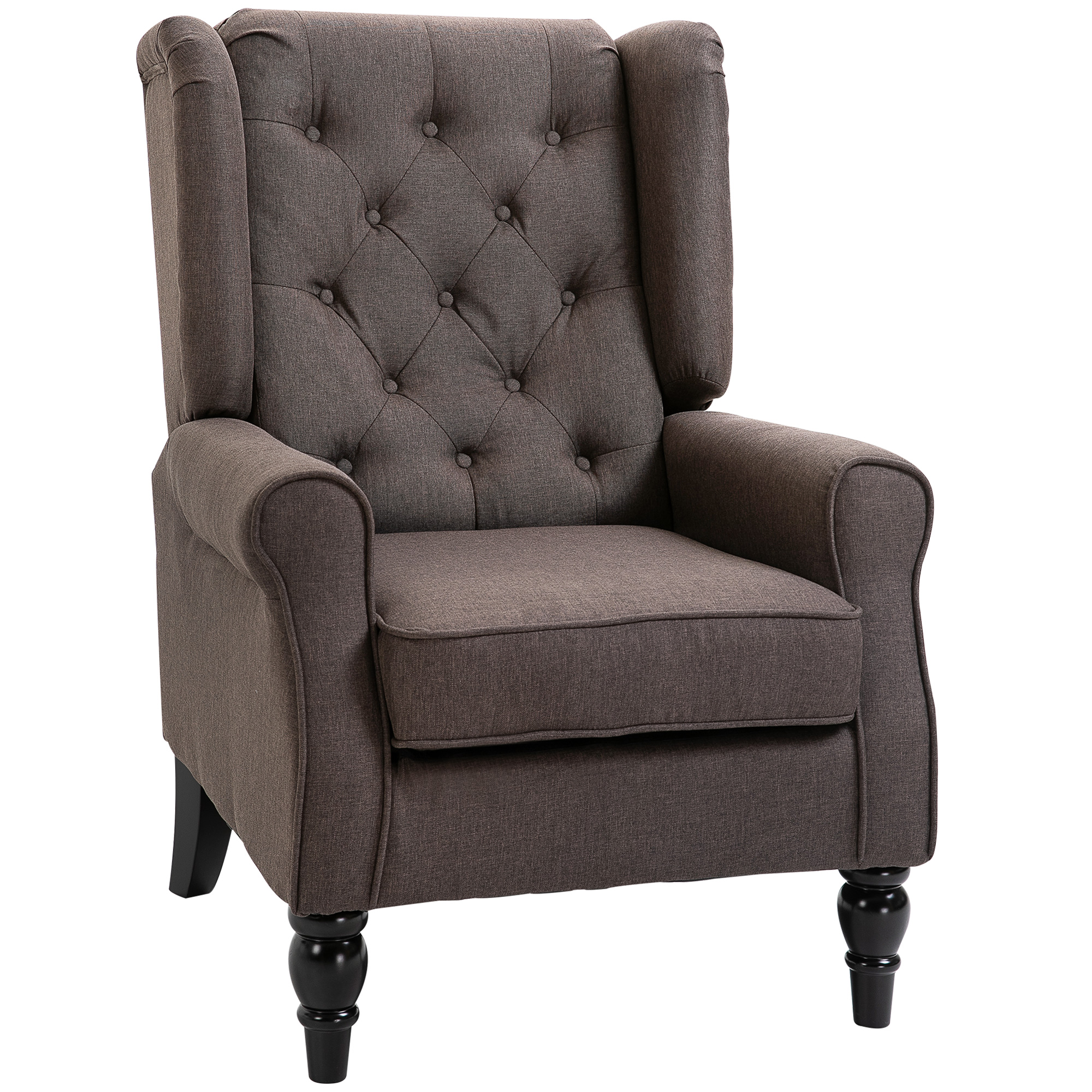 Wingback Accent Chair, Snow Flannel Armchair with Thick Spring Cushion, High Back, Dark Brown (Drop Shipping Only, Not for Amazon)