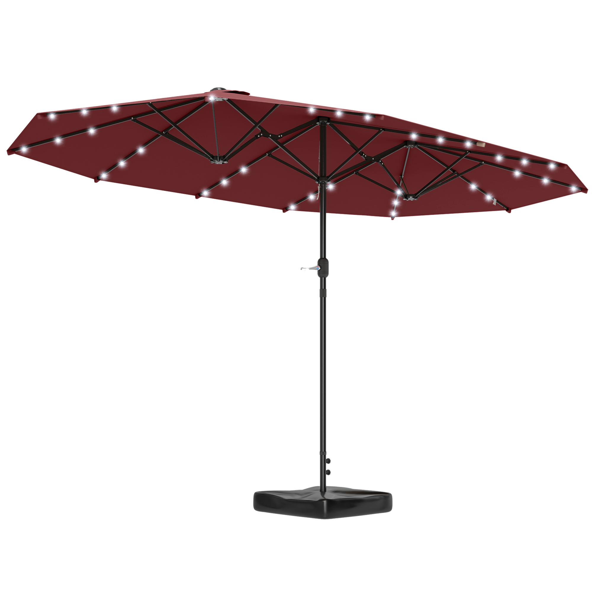 Garden Parasol 14.4ft Double-Sided Sun Umbrella with Base, Patio Parasol with LED Solar Lights, Wine Red (Drop Shipping Only, Not for Amazon)