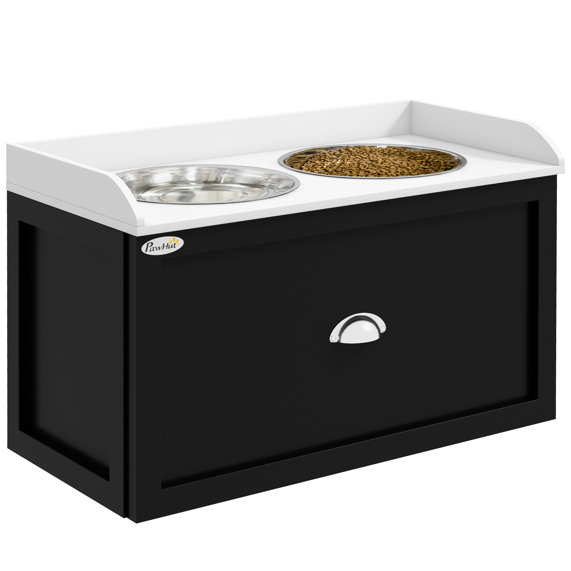 Pet Feeding Station Pet Dish Bowl Set with Storage, 2 Elevated Dog Bowls for Large Sized Dogs, White and Black (Drop Shipping Only, Not for Amazon)