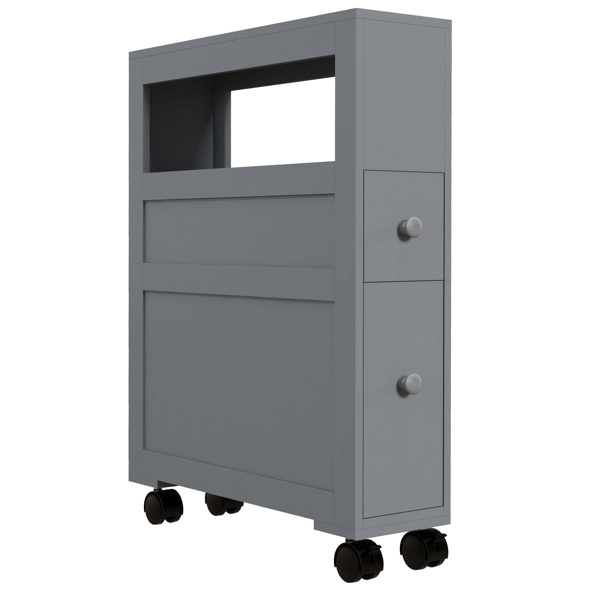 Space Saving Narrow Bathroom Storage Cabinet, Bath Toilet Paper Holder with Drawers and Rolling Wheels, Gray (Drop Shipping Only, Not for Amazon)
