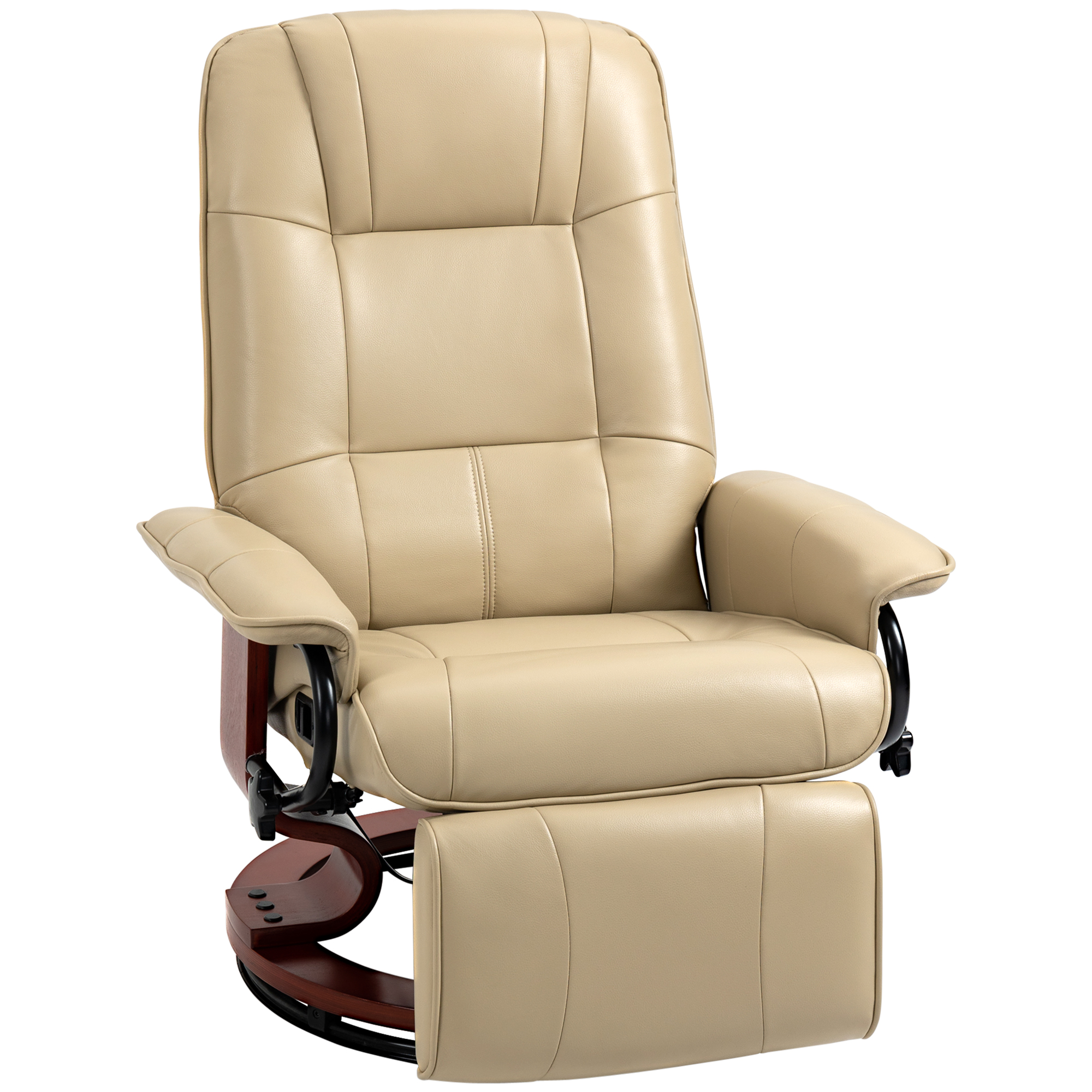 Air Leather Manual Recliner, Adjustable Swivel Lounge Chair with Footrest, Armrest and Wrapped Wood Base, Cream White (Drop Shipping Only, Not for Amazon)