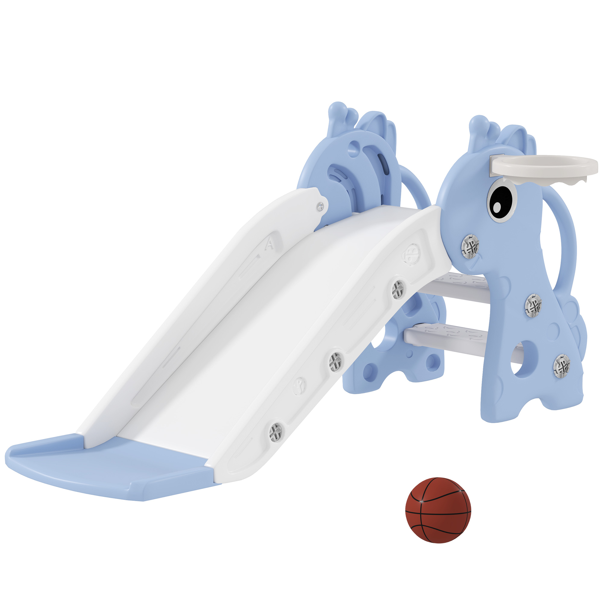 3 in 1 Kids Slide with Climber, Basketball Hoop and Ball, Giraffe Shape Climber Slide for Indoor Kids Age 1-3, Grey (Drop Shipping Only, Not for Amazon)