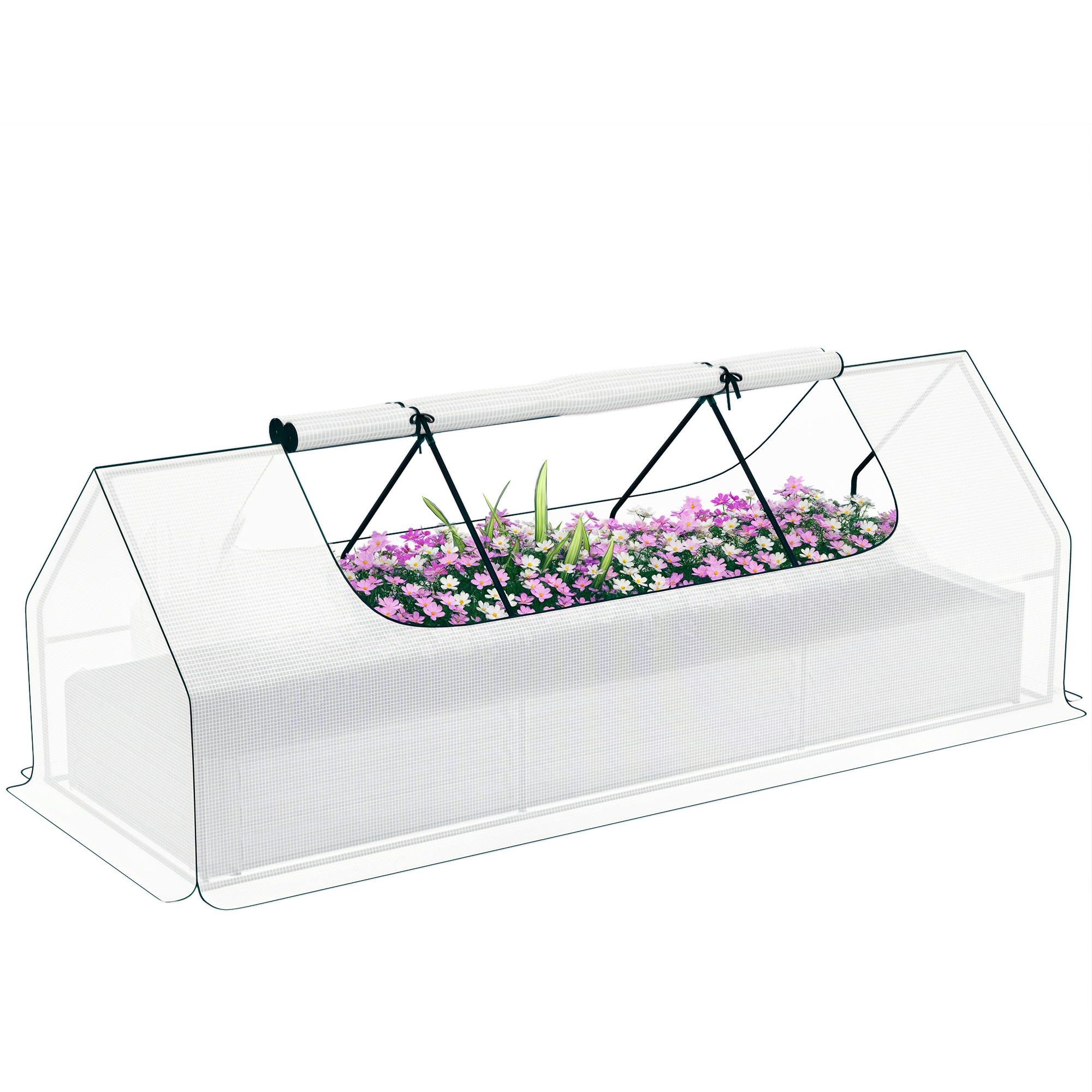 8.6 x 3 x 1ft Metal Planter Box with Mini Greenhouse, Galvanized Raised Garden Bed with Cover for Herbs and Vegetables, Small Greenhouse for Patio Garden Balcony, Green and Silver (Drop Shipping Only, Not for Amazon)