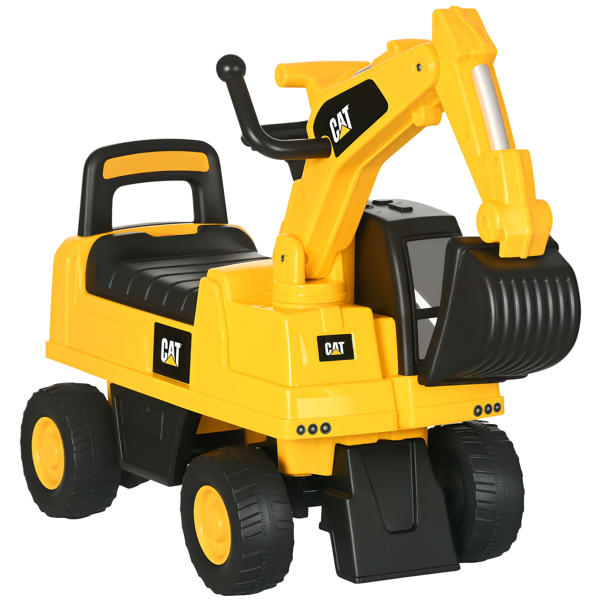 Kids Excavator Ride on Toy CAT Licensed with Manual Shovel, Horn, Hidden Storage for 18-36 Months, Yellow (Drop Shipping Only, Not for Amazon)