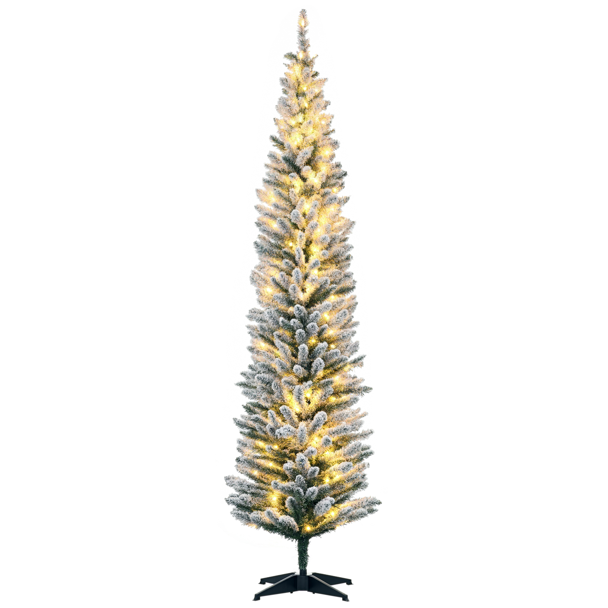 7ft Pencil Christmas Tree, Slim Artificial Christmas Tree with Realistic Branches and Warm White LED Lights, Green (Drop Shipping Only, Not for Amazon)