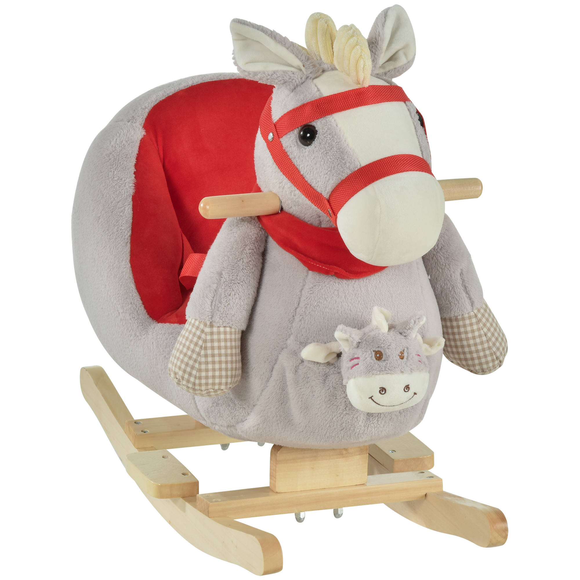 Kids Ride-On Rocking Horse Toy, Rocker with Lullaby Song, Hand Puppets & Soft Plush Fabric for Children 18-36 Months, Brown (Drop Shipping Only, Not for Amazon)