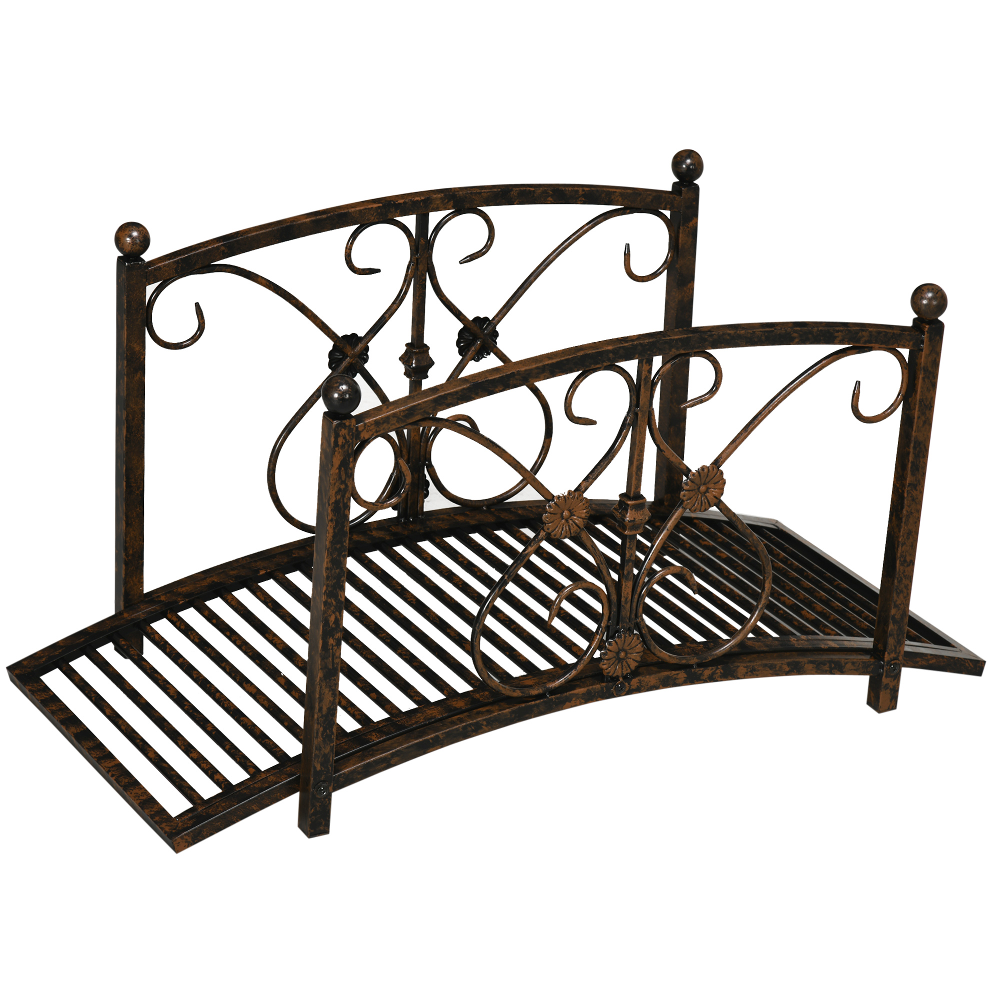 Garden Bridge 3.3FT, Decorative Classic Backyard Pond Bridge with Safety Railings Brown (Drop Shipping Only, Not for Amazon)