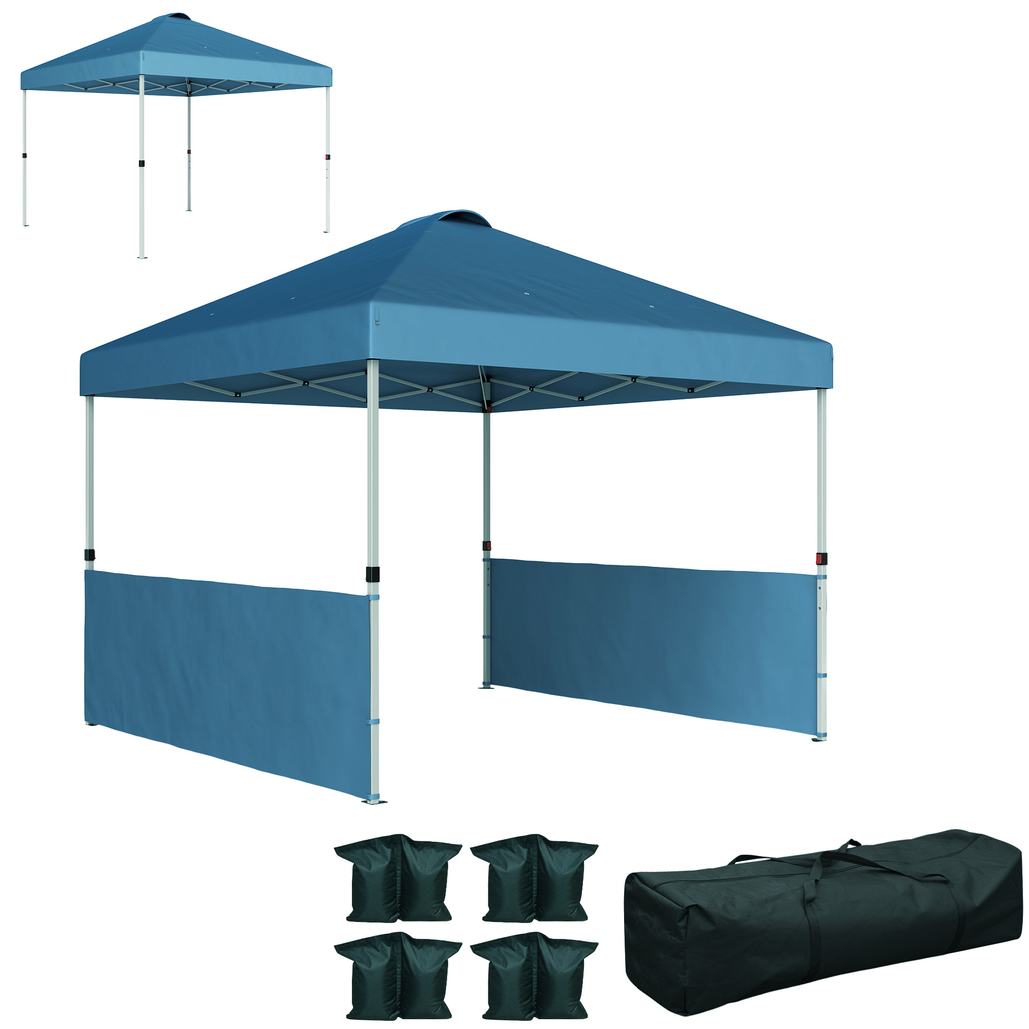 10' x 10' Pop Up Canopy Tent with 2 Half Sidewalls, UV50+ Instant Sun Shelter with Wheeled Carry Bag, Sea Blue (Drop Shipping Only, Not for Amazon)