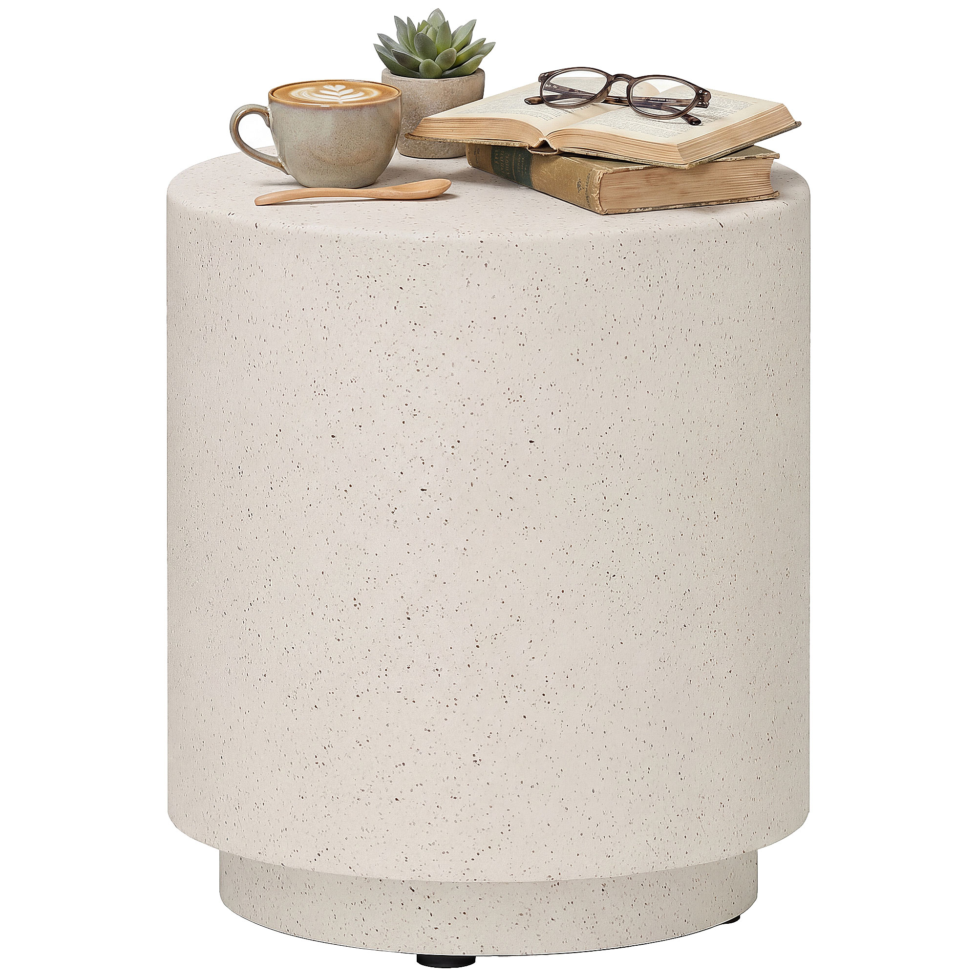 Lightweight Accent Table with Concrete Finish Round Side Table, Light Gray (Drop Shipping Only, Not for Amazon)