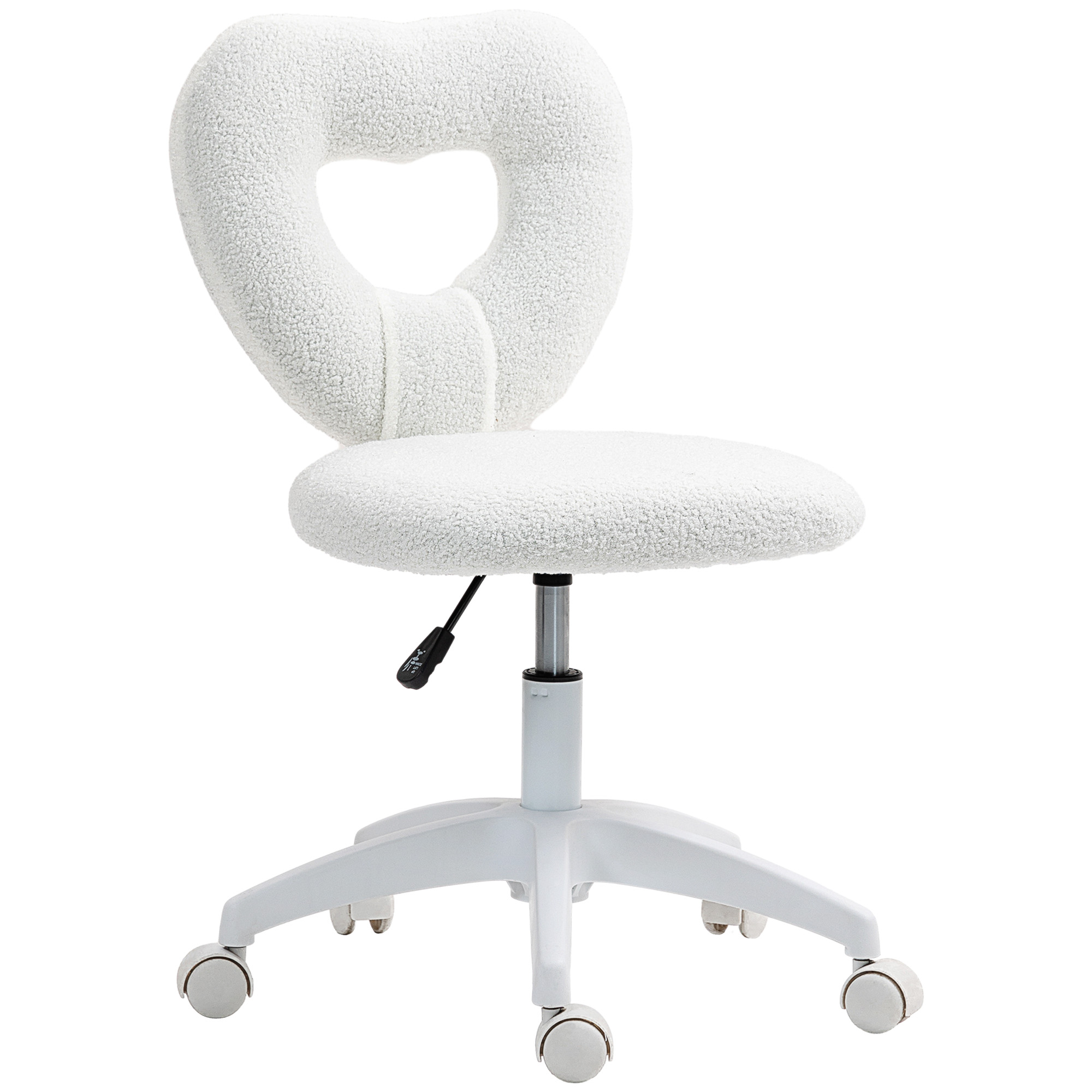 Armless Computer Desk Chair, Office Task Chair, Teddy Fleece Heart Makeup Vanity Chair with Swivel Wheels, Pink (Drop Shipping Only, Not for Amazon)