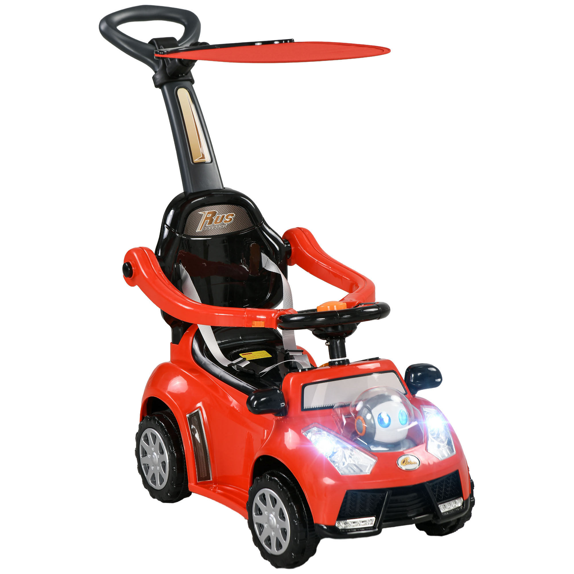 3 in 1 Push Car Sliding Car with Removable Handle, Music, Horn, Canopy, Safety Guardrail, Pink (Drop Shipping Only, Not for Amazon)