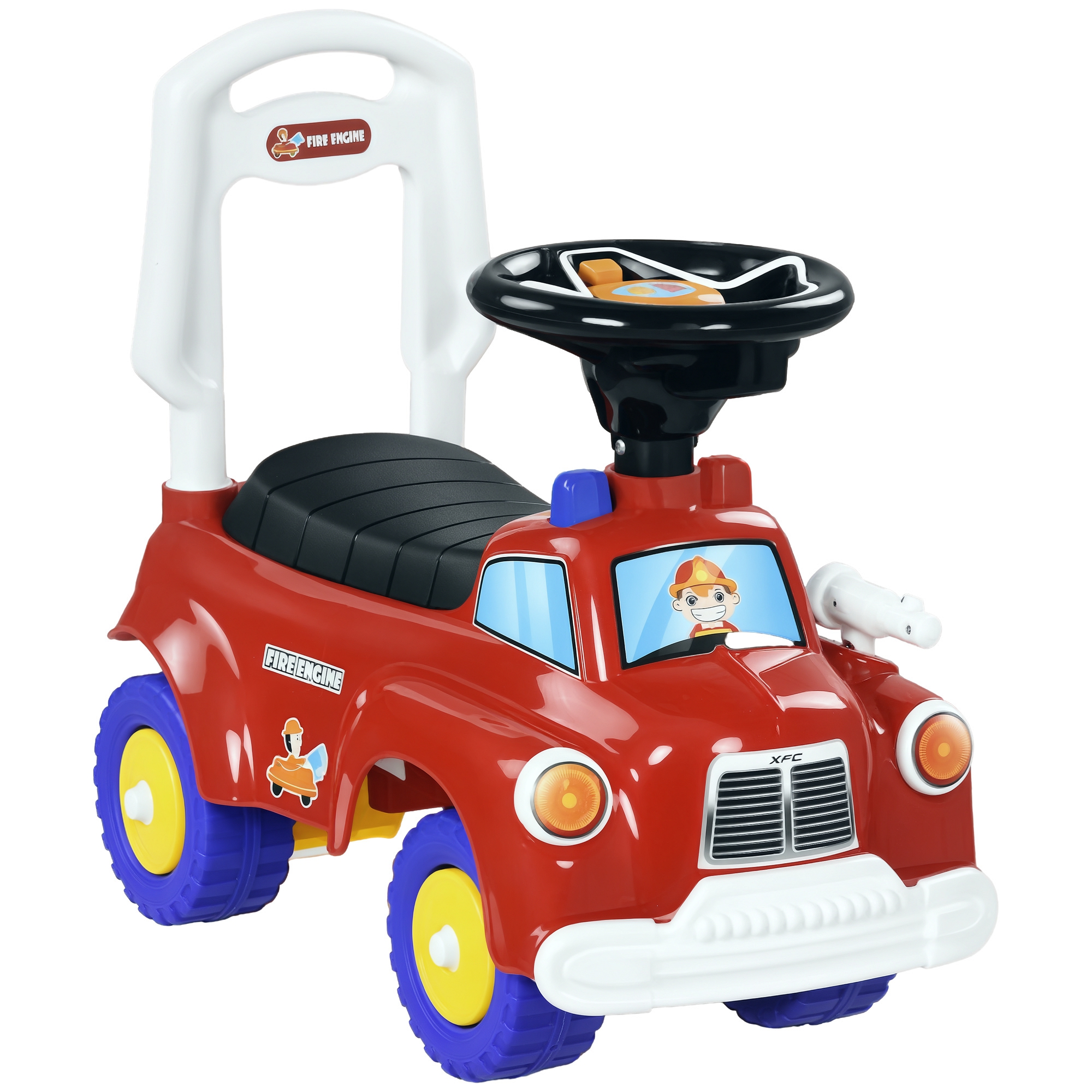 Ride On Fire Truck Foot to Floor Design with Under Seat Storage, Steering Wheel, Music, Light, for 1.5-3 Years, Red (Drop Shipping Only, Not for Amazon)
