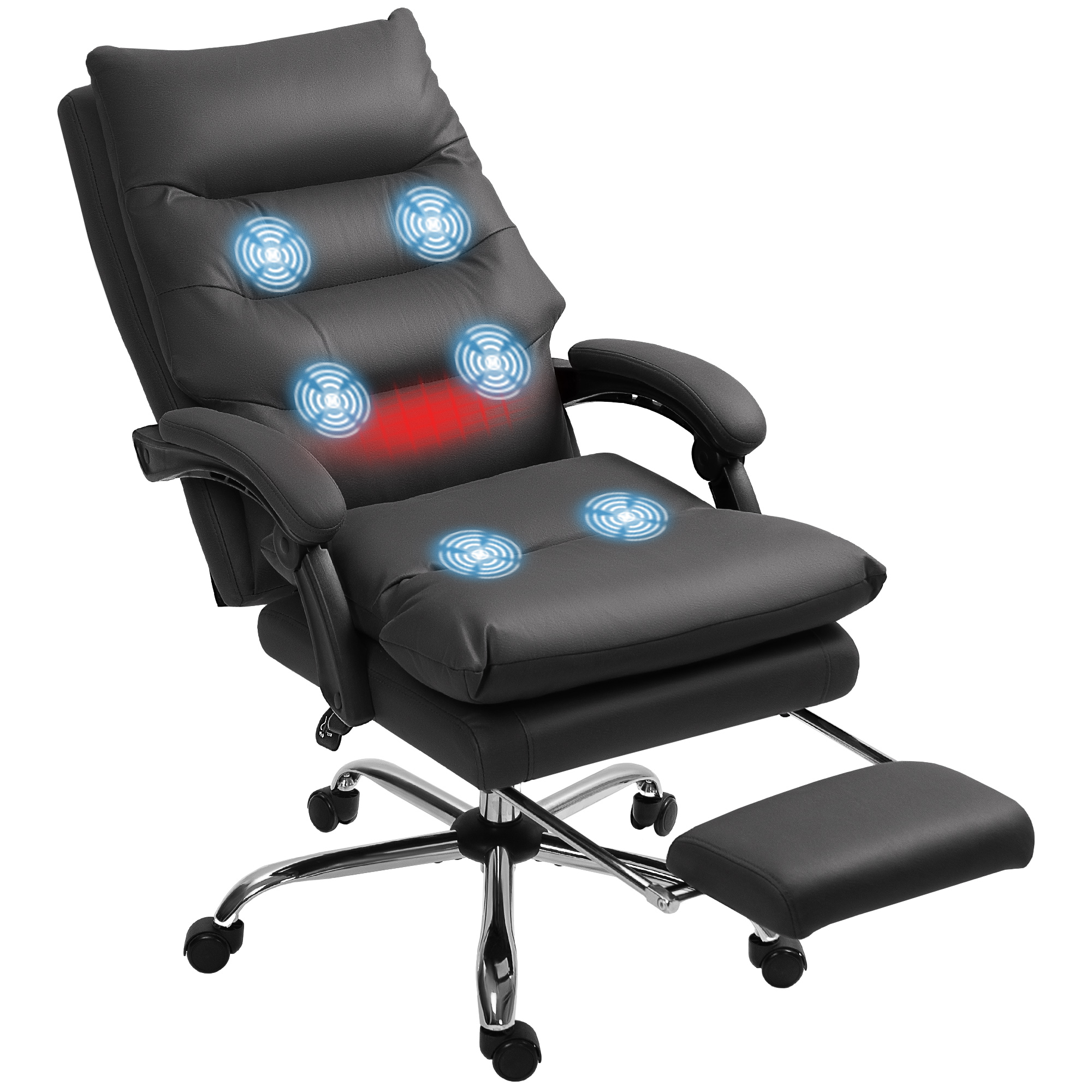Massage Office Chair with Heat Function, Computer Desk Chair with Footrest Swivel Wheels, Black (Drop Shipping Only, Not for Amazon)