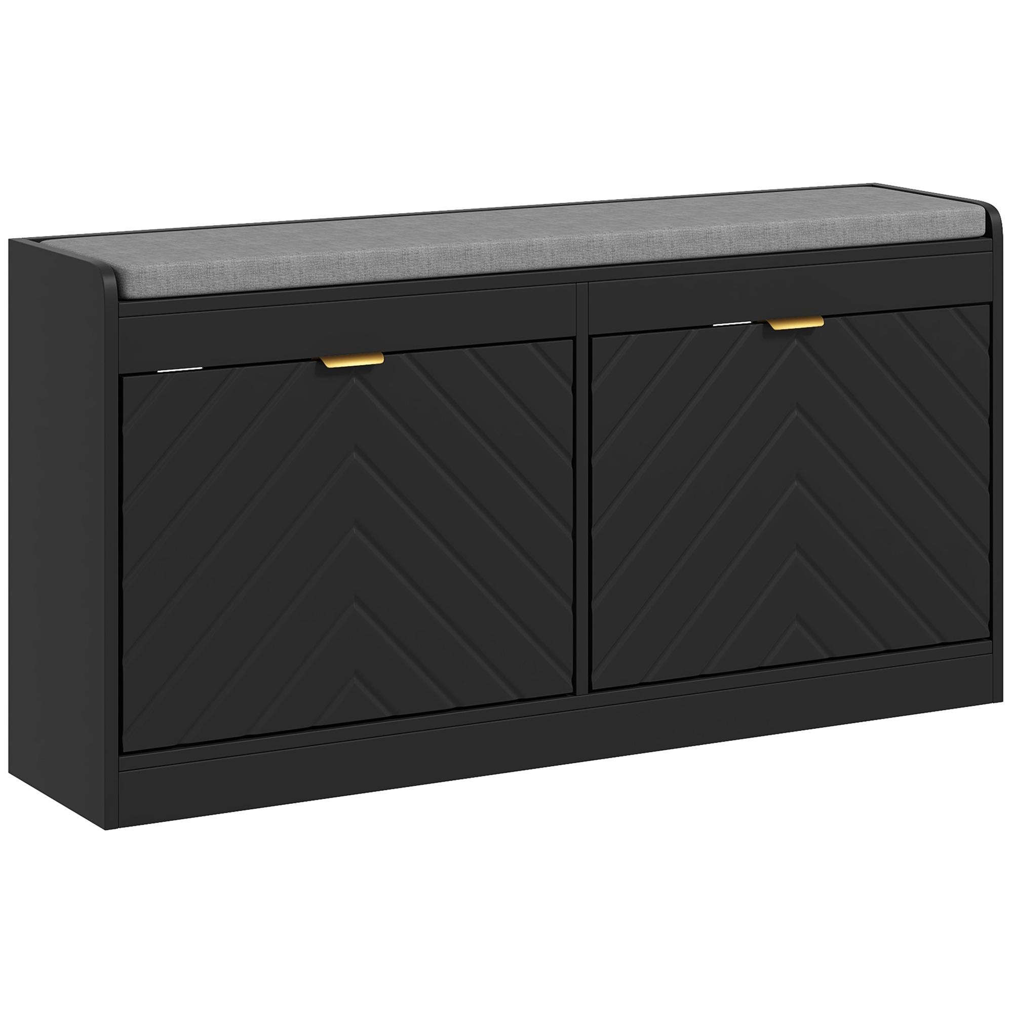 Narrow Storage Bench, Upholstered Entry Way Bench, Shoe Rack Bench with 2 Flip Drawers, 2 Vents for 8 Pairs of Shoes (Drop Shipping Only, Not for Amazon)
