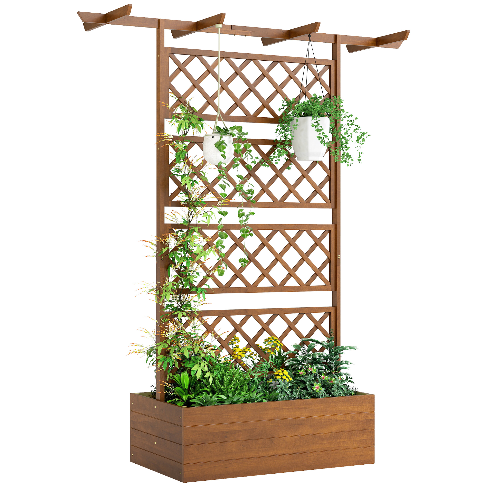 Wooden Trellis Planter Box, Raised Garden Bed to Grow Vegetables, Herbs and Flowers, Orange (Drop Shipping Only, Not for Amazon)