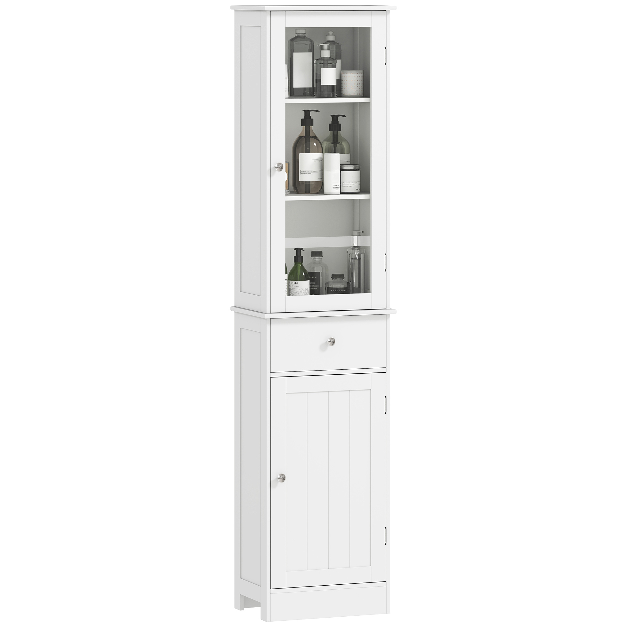 Bathroom Storage Cabinet with 3-tier Shelf Drawer Door, Floor Cabinet Free Standing Tall Slim Side Organizer Shelves, White (Drop Shipping Only, Not for Amazon)