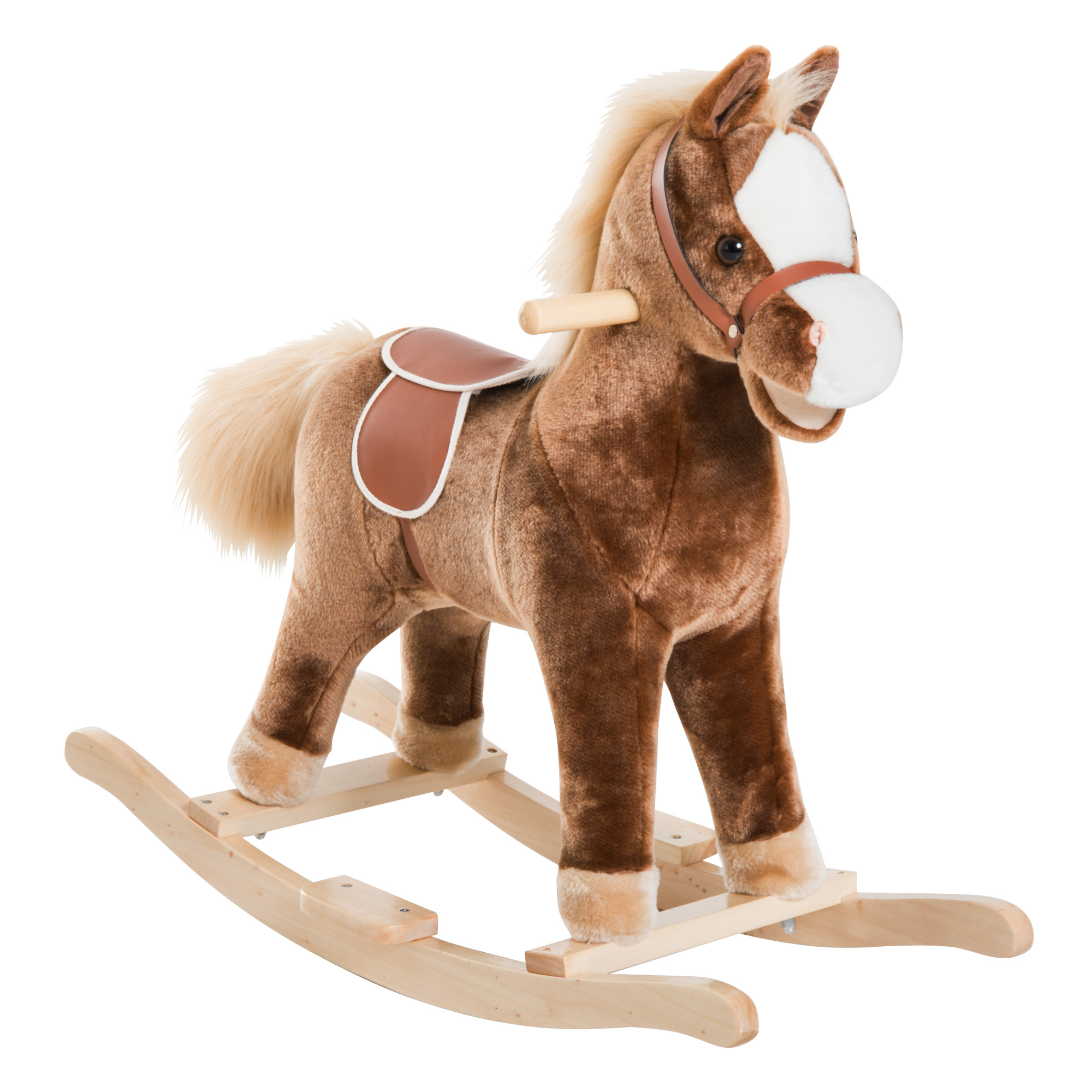 Qaba Kids Rocking Horse Plush Toddler Rocker Wooden Base Ride On Toy (Drop Shipping Only, Not for Amazon)