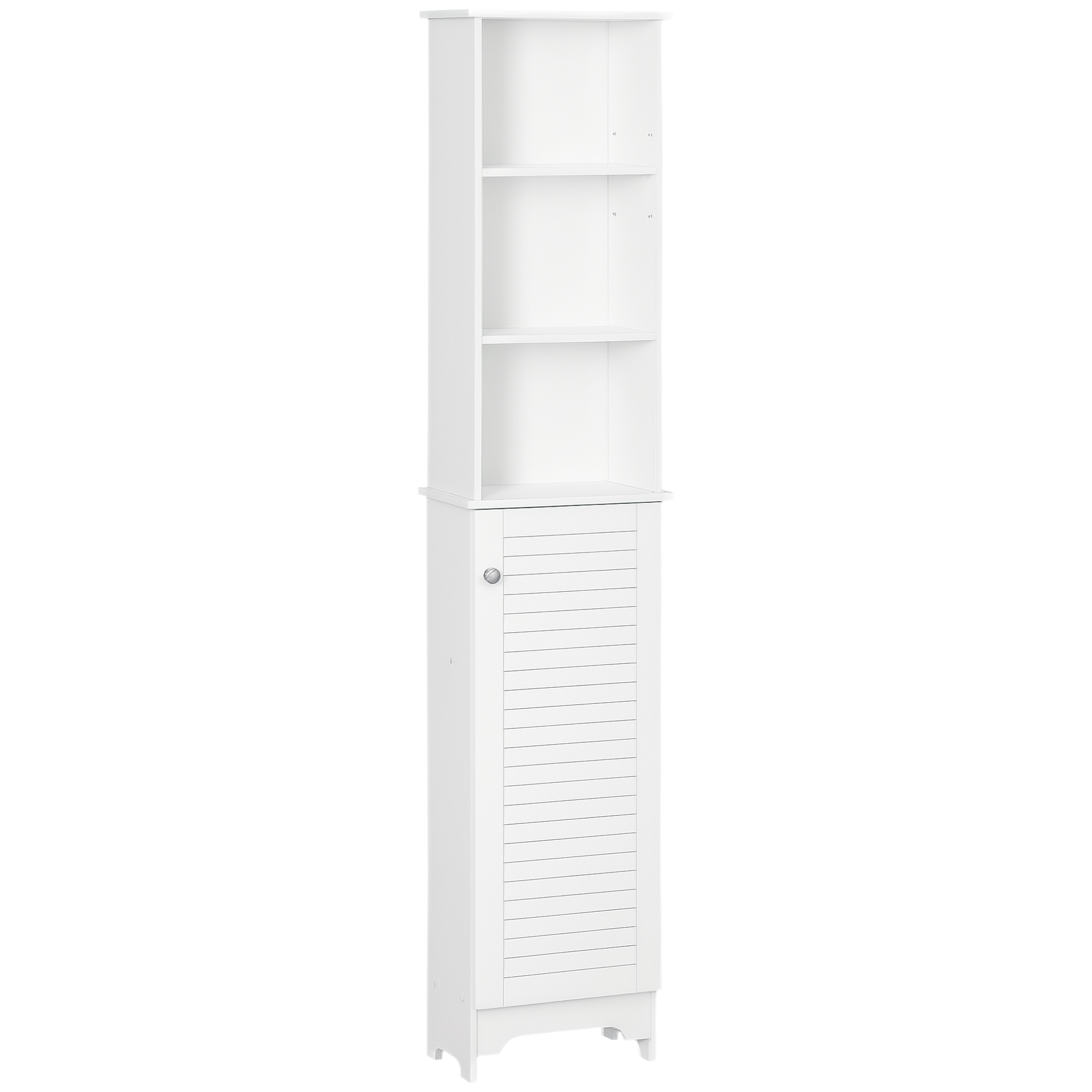 Tall Bathroom Storage Cabinet/Freestanding Linen Tower with 3-Tier Open Adjustable Shelf and Cupboard, White (Drop Shipping Only, Not for Amazon)
