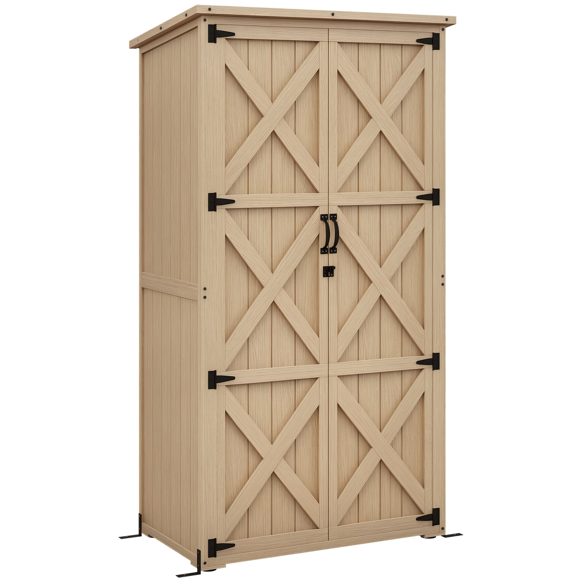 Wooden Outdoor Storage Cabinet Garden Shed with Waterproof Asphalt Roof and Lockable Doors, Natural (Drop Shipping Only, Not for Amazon)