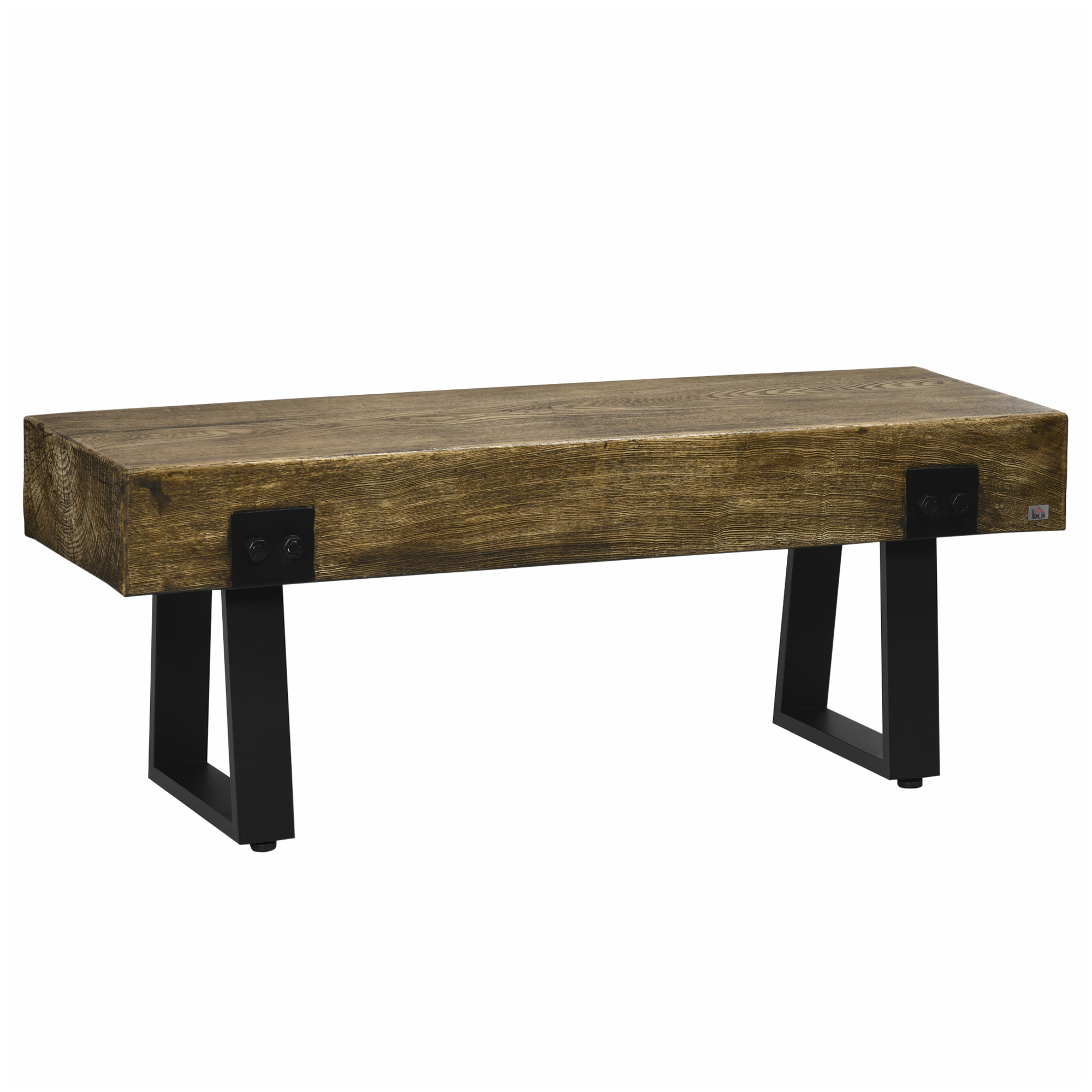 Garden Bench with Metal Legs, Rustic Wood Effect Concrete Entryway Bench, End of Bed Bench, Indoor Outdoor Use for Patio, Park, Porch and Lawn, Natural and Black (Drop Shipping Only, Not for Amazon)