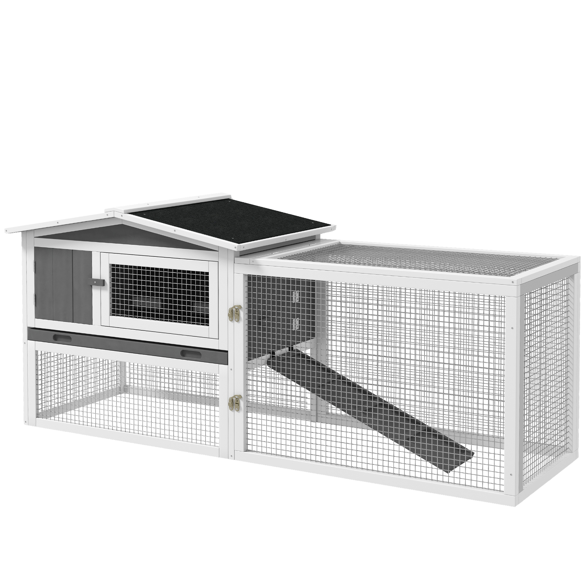 Rabbit Hutch 2-Story Bunny Cage, Guinea Pig Cage Indoor Outdoor, Small Animal House with Slide Out Tray, for Rabbits, Chickens, Ducks, 61.5