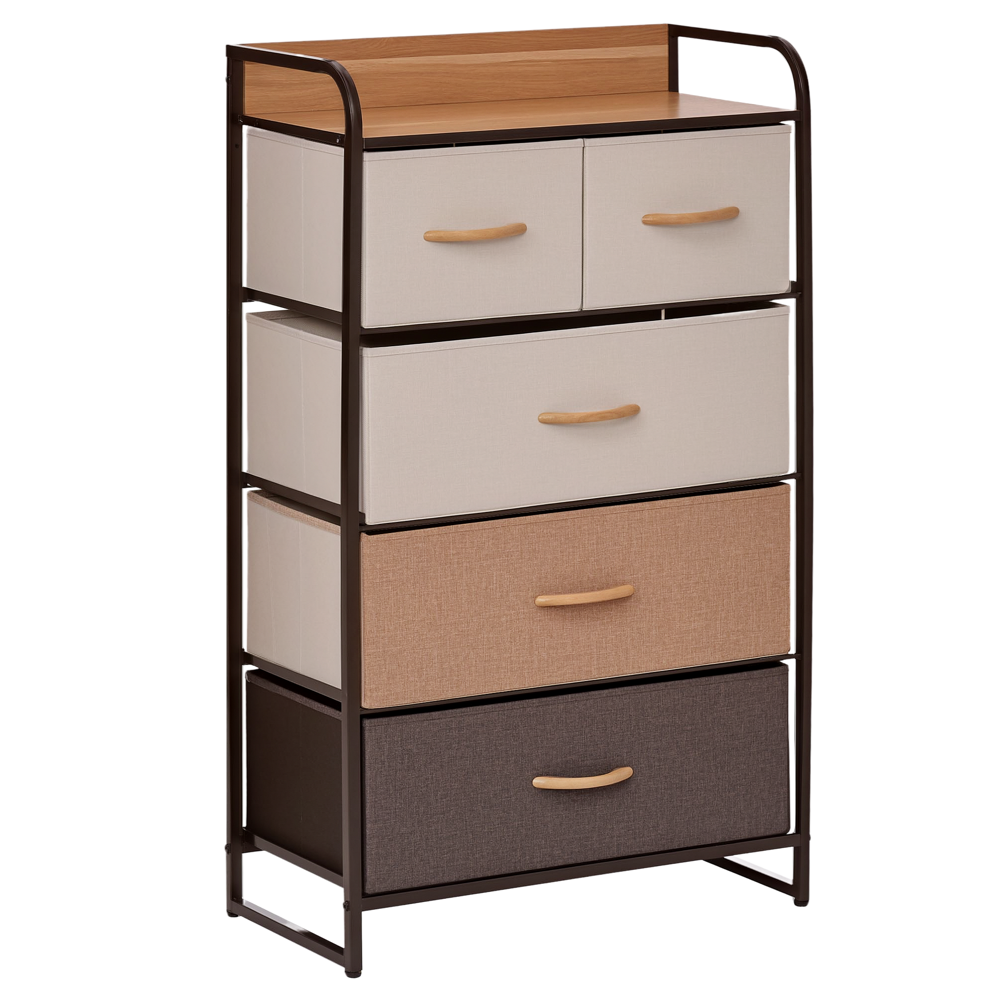 5-Drawer Dresser Tower 3-Tier Storage Organizer with Steel Frame Wooden Top for Bedroom Hallway Closets (Drop Shipping Only, Not for Amazon)
