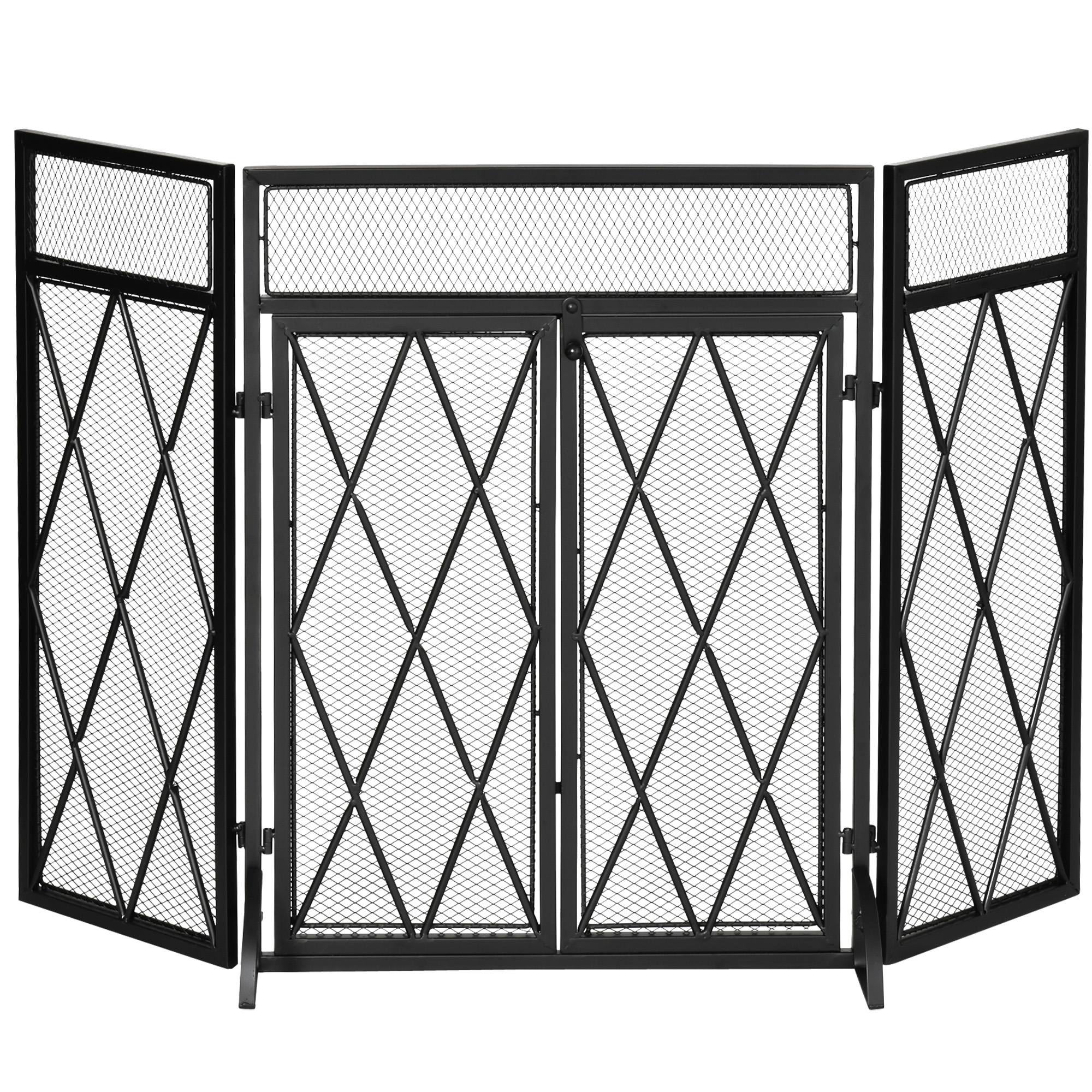 3-Panel Folding Fireplace Screen for Wood Burning with Double Doors, Home Heavy Duty Steel Fire Spark Guard, 47.25