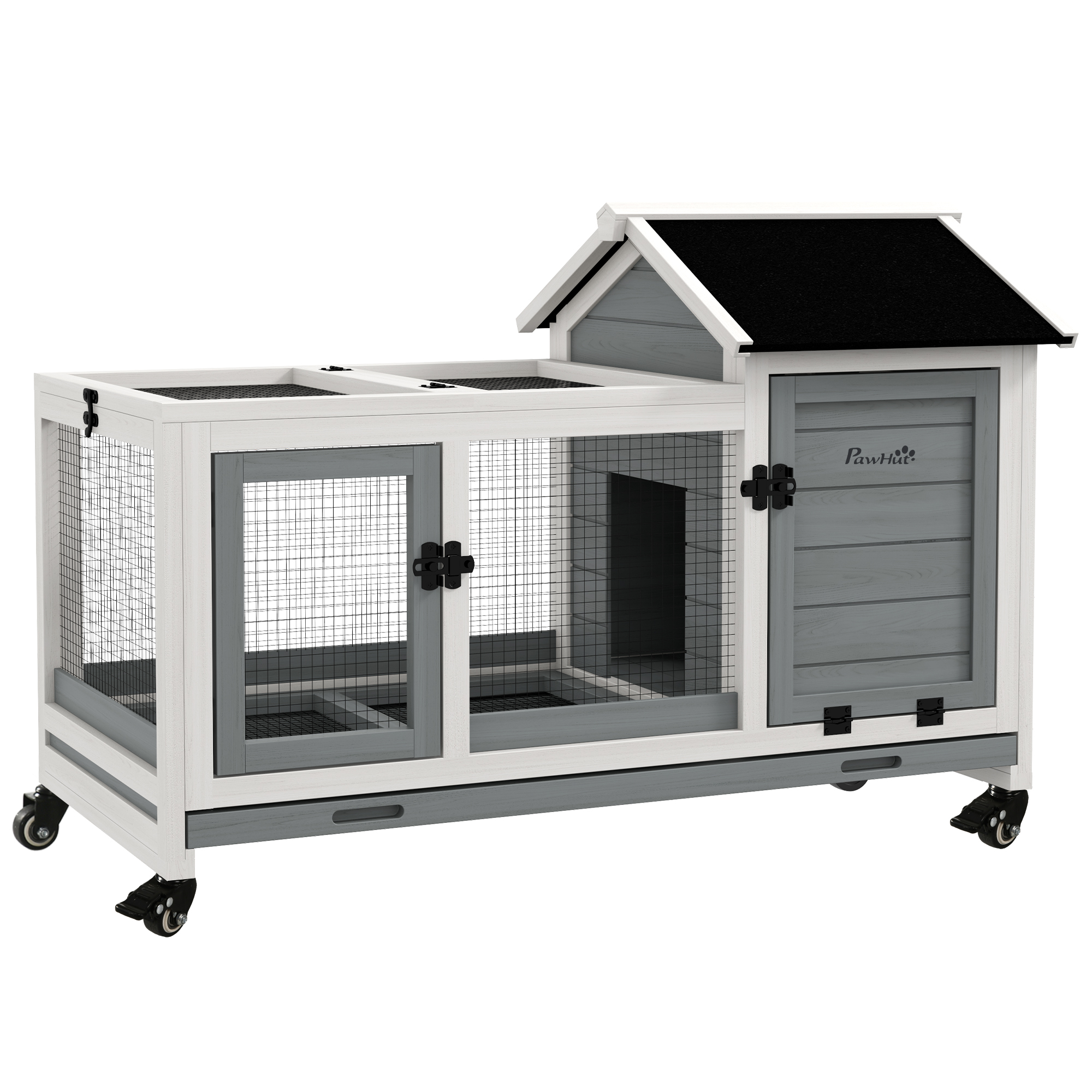 Wooden Rabbit Hutch, Guinea Pig Cage, with Removable Tray, Wheels - Grey (Drop Shipping Only, Not for Amazon)