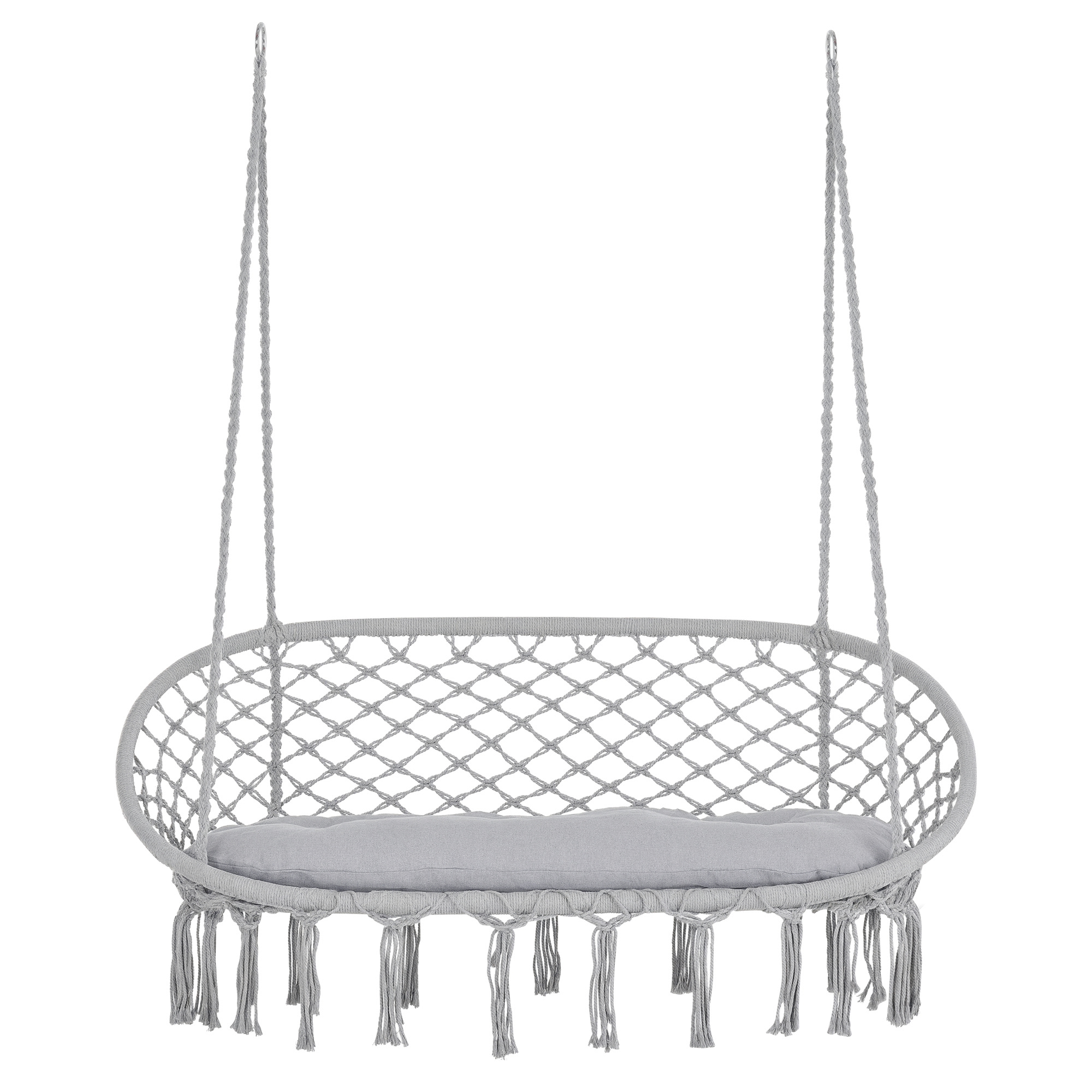 2-Person Hammock Chair Macrame Swing with Soft Cushion, Hanging Cotton Rope Chair for Indoor Outdoor Home Patio Backyard, White (Drop Shipping Only, Not for Amazon)
