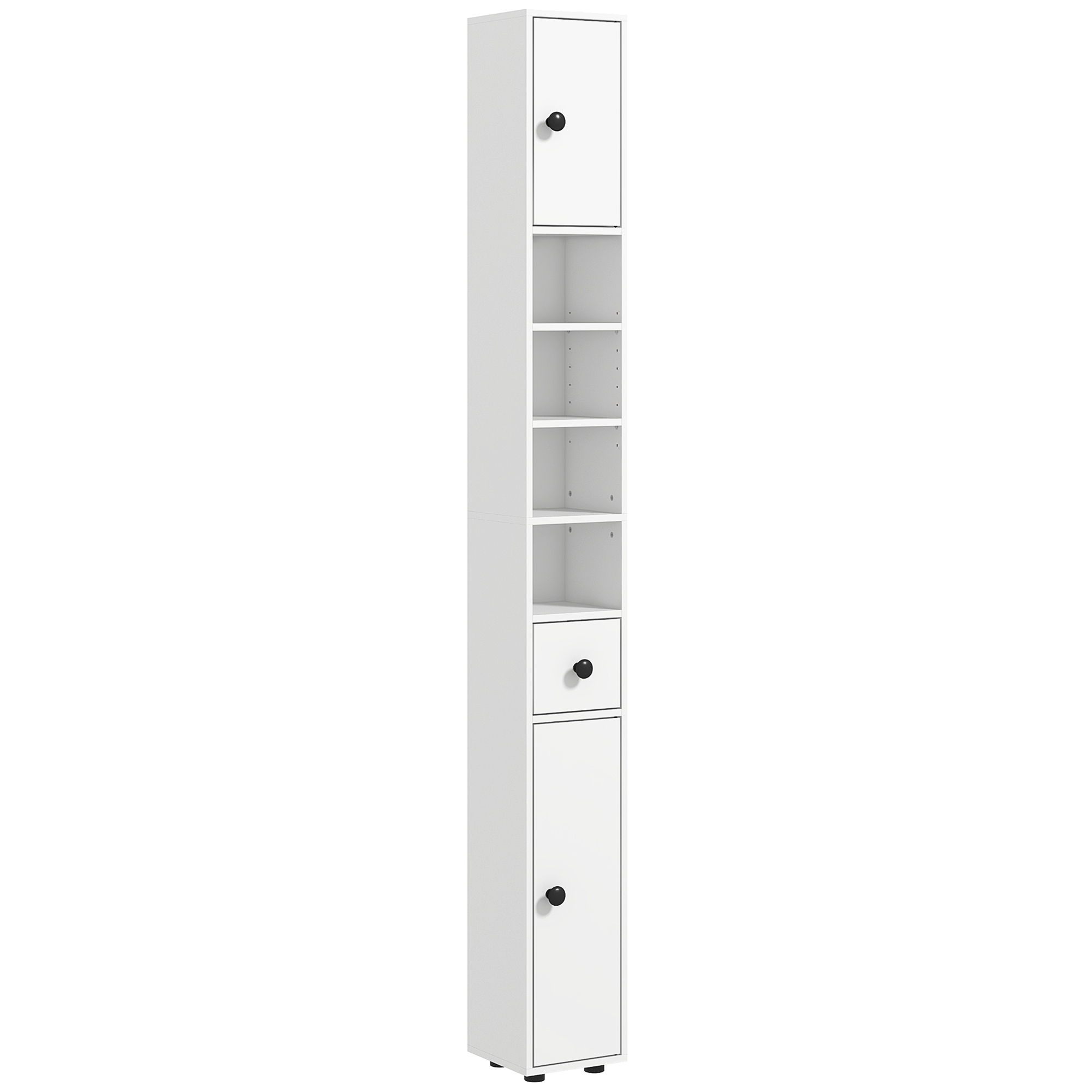 180cm Slim Bathroom Cabinet, with Drawer, Shelves and Cupboards - White (Drop Shipping Only, Not for Amazon)