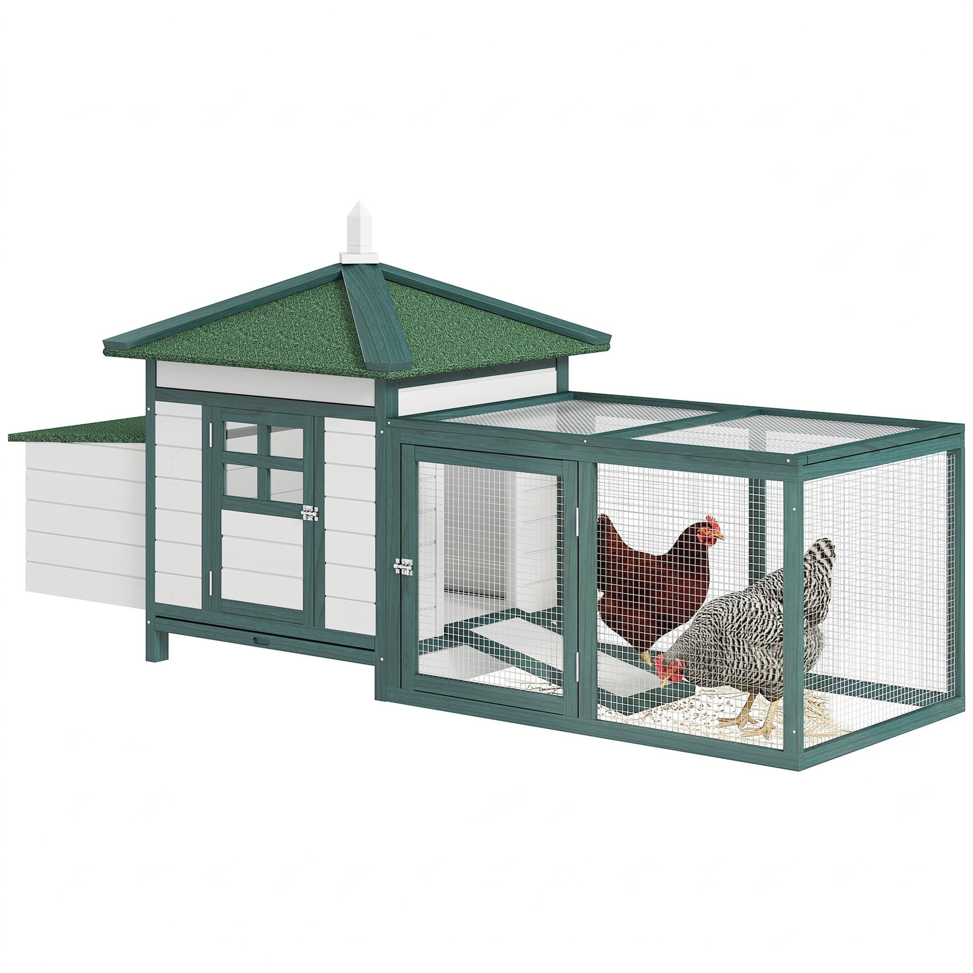 Chicken Coop, Small Animal Pet cage w/ Nesting Box, Wooden Outdoor Run, Green (Drop Shipping Only, Not for Amazon)