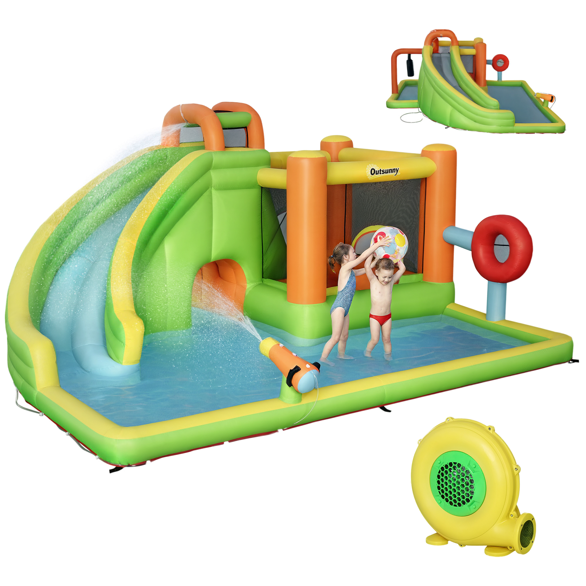 7-in-1 Inflatable Water Slide, Kids Castle Bounce House Includes Slide, Boxing Post, Tunnel Repair Patches (Drop Shipping Only, Not for Amazon)