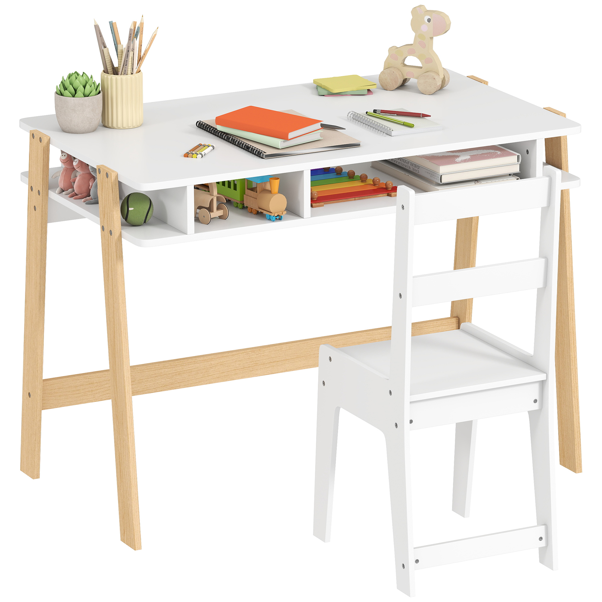 Kids Desk and Chair Set with Storage for Bedroom, School, Gift for Children Ages 3-12, White (Drop Shipping Only, Not for Amazon)