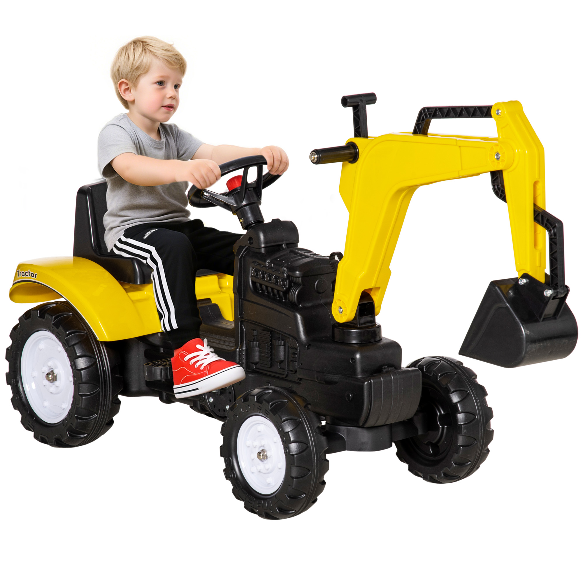 Kids Ride On Excavator, Pedal Digger, Construction Truck with Horn for Kids and Toddlers 3+, Yellow (Drop Shipping Only, Not for Amazon)