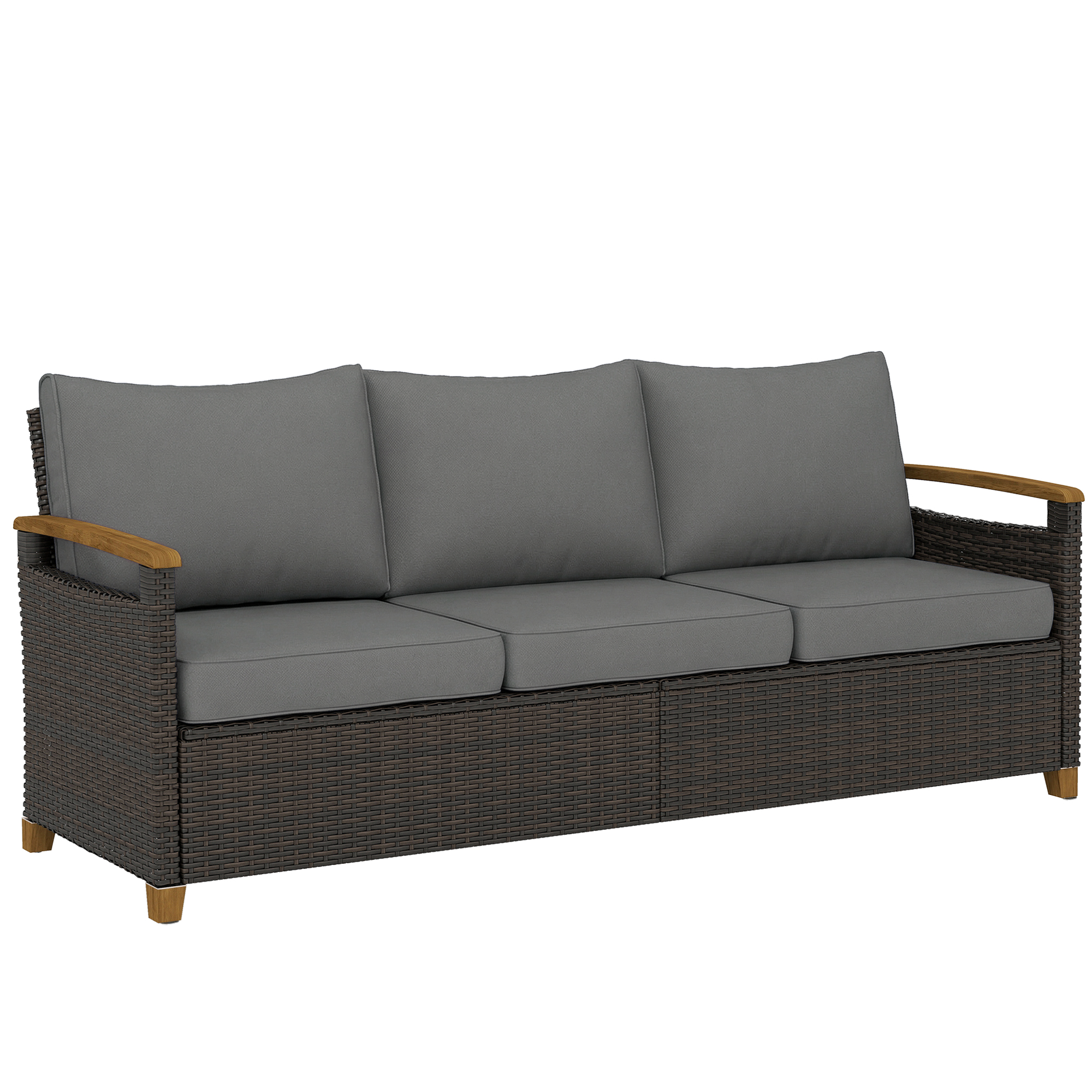 3 Seater Outdoor Couch Sofa, PE Wicker Patio Sofa, Wide Deep Seat, 4