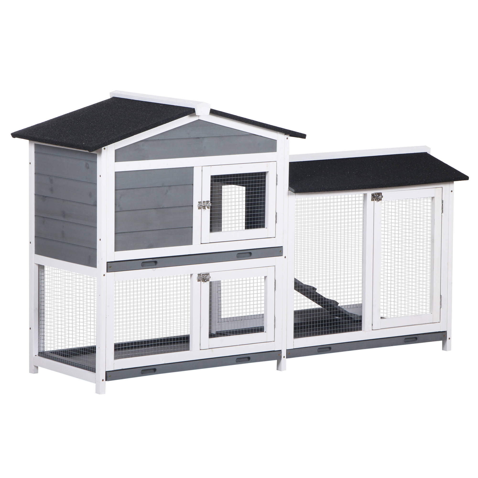 Wooden 2-Tier Rabbit Hutch w/ Tray Ramp Grey (Drop Shipping Only, Not for Amazon)