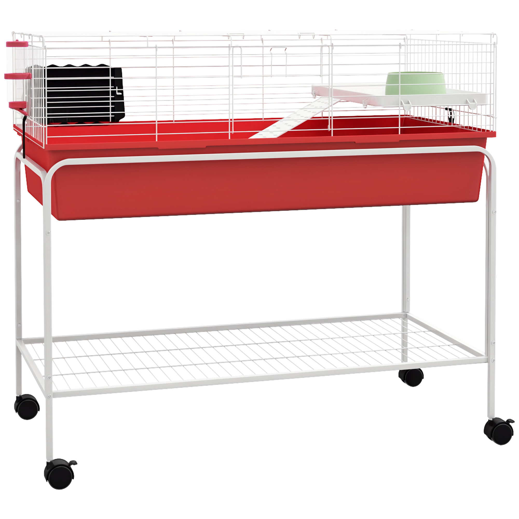 Two-Story Small Animal Cage Removable from Stand, Pet Habitat with Shelf & Wheels, 39