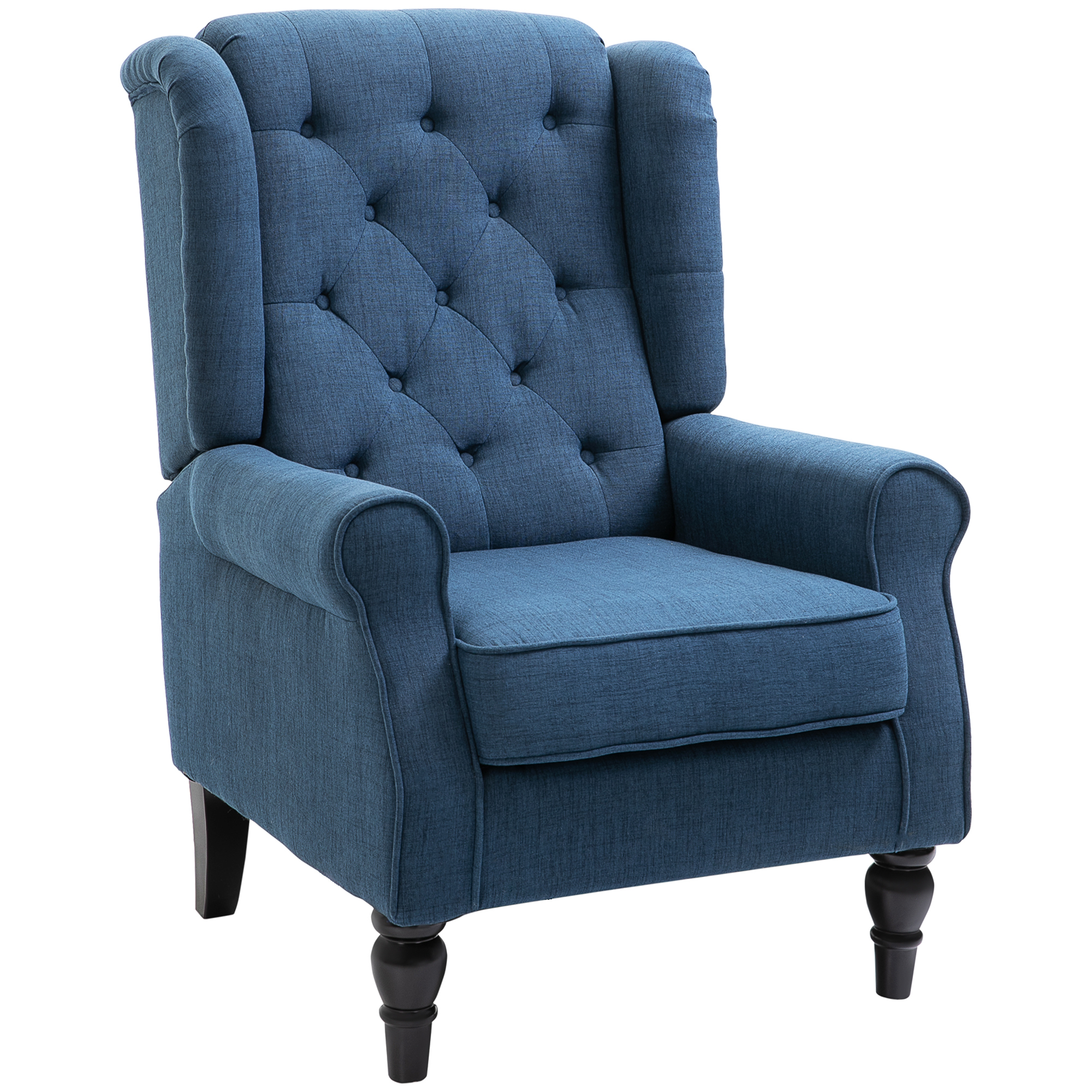 Fabric Tufted Club Accent Chair with Wooden Legs, Blue (Drop Shipping Only, Not for Amazon)